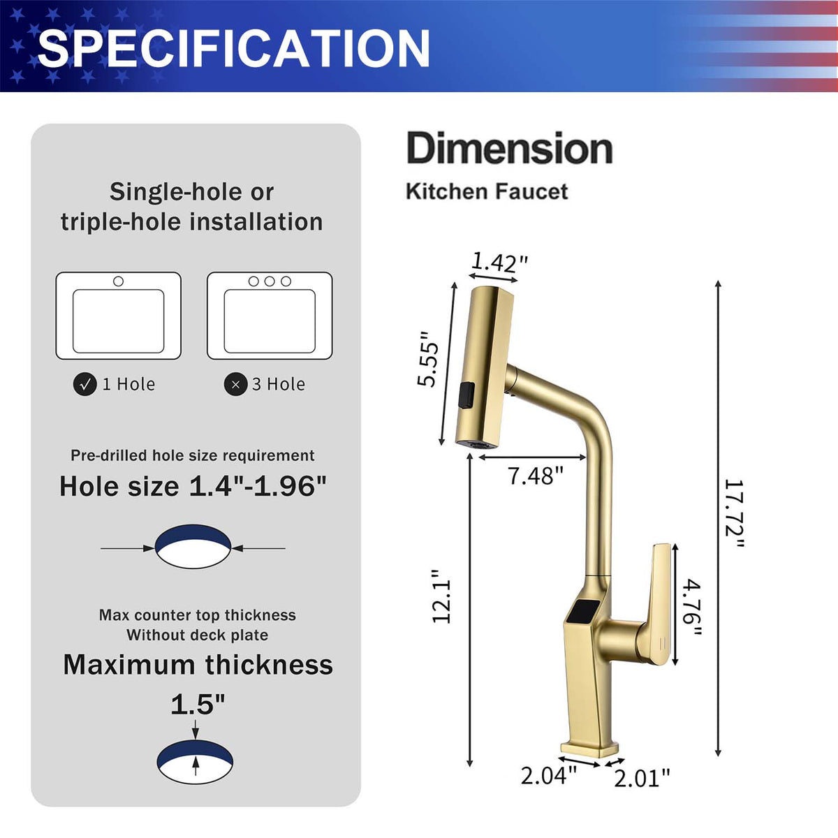 Touchless Kitchen Faucet with LED Temperature Display, Motion Sensor, 3-Function Pull-Out Sprayer and 360° Swivel Spout