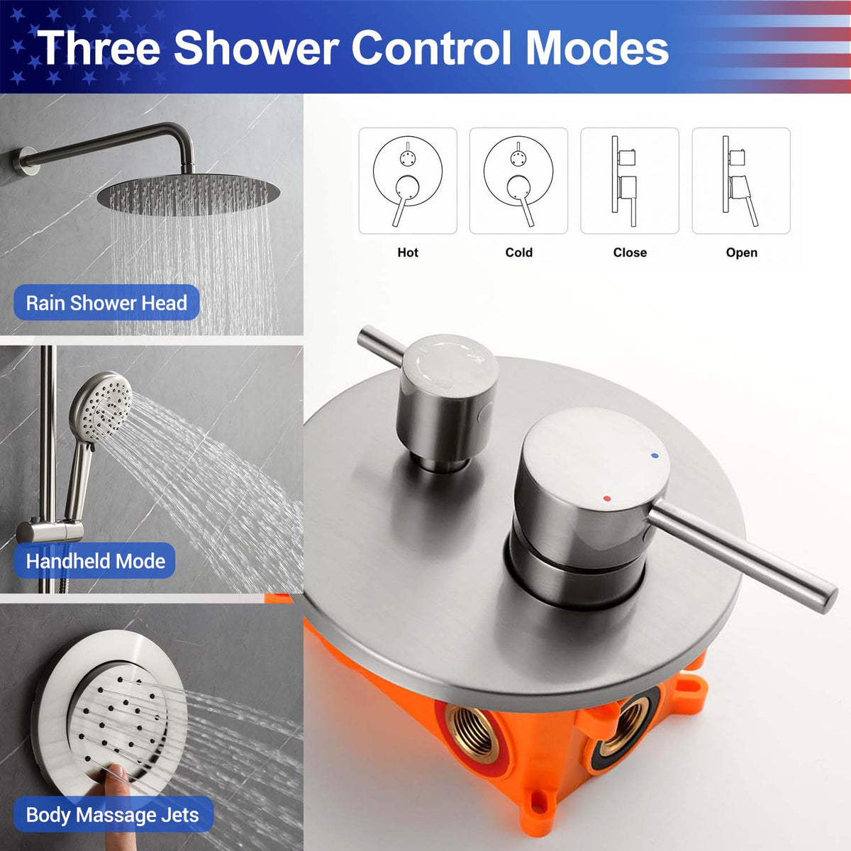 RAINLEX Wall-Mounted Rain Shower System with Pressure-Balancing Valve, Hand Shower, Slide Bar