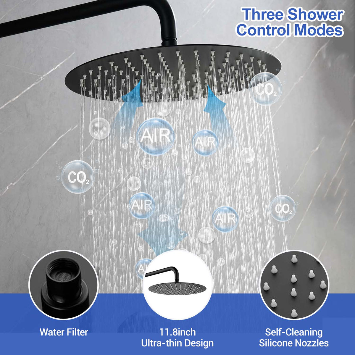 RAINLEX Wall-Mounted Rain Shower System with Pressure-Balancing Valve, Hand Shower, Slide Bar