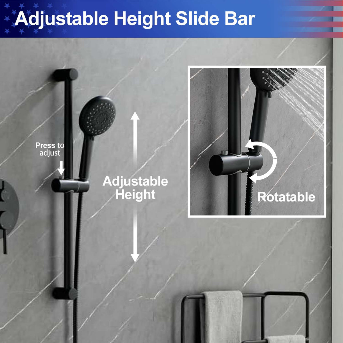 RAINLEX Wall-Mounted Rain Shower System with Pressure-Balancing Valve, Hand Shower, Slide Bar
