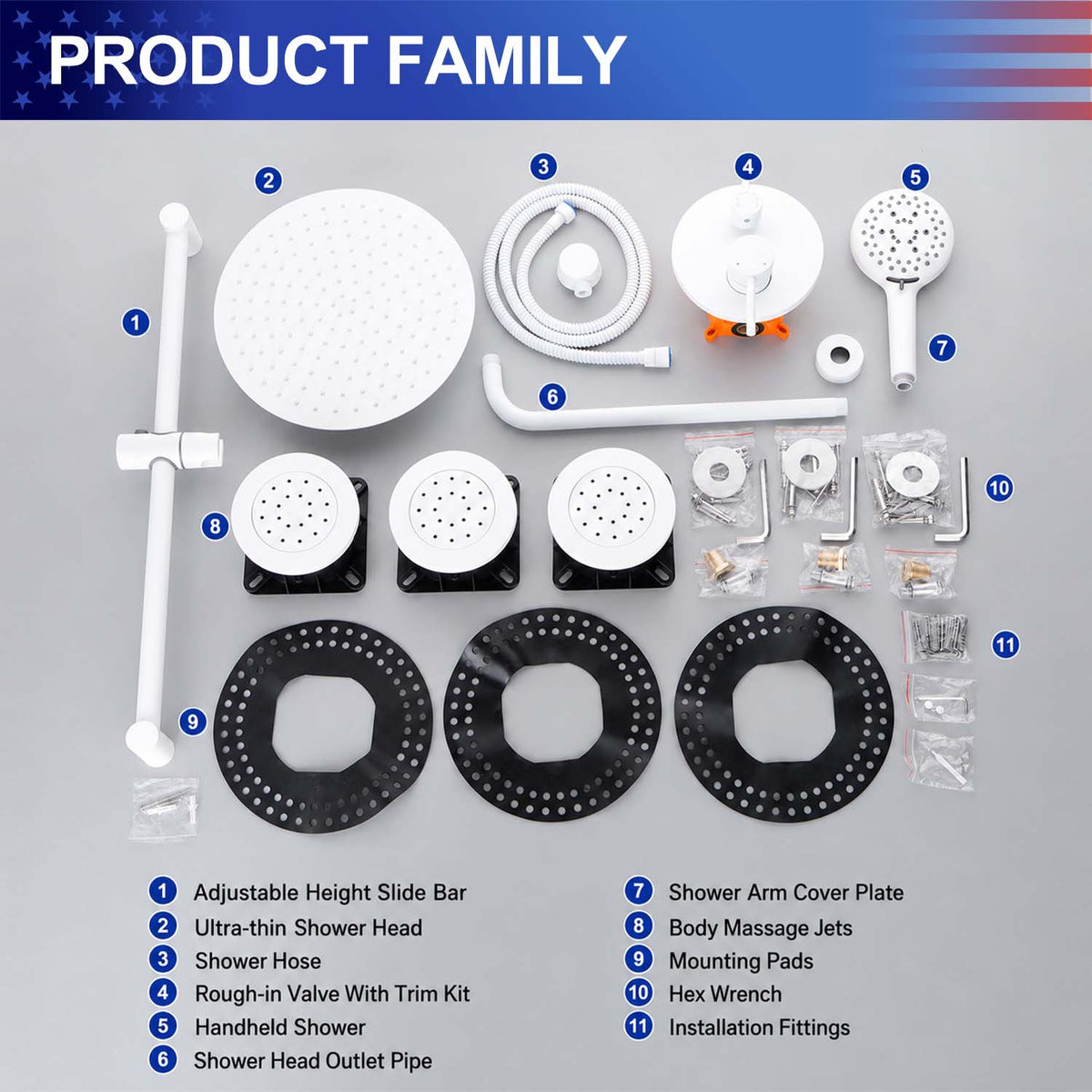 RAINLEX Wall-Mounted Rain Shower System with Pressure-Balancing Valve, Hand Shower, Slide Bar