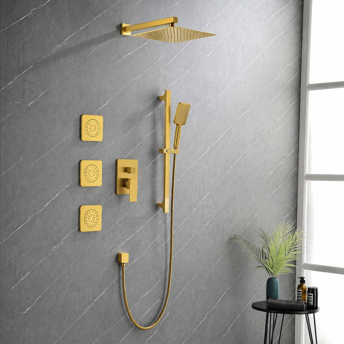 RAINLEX Wall-Mounted Rain Shower System with SUS304 Shower Head, Hand Shower, Slide Bar