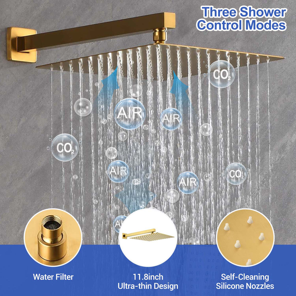 RAINLEX Wall-Mounted Rain Shower System with SUS304 Shower Head, Hand Shower, Slide Bar
