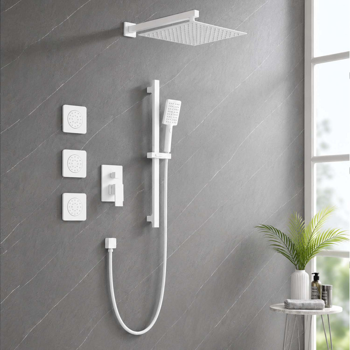 RAINLEX Wall-Mounted Rain Shower System with SUS304 Shower Head, Hand Shower, Slide Bar