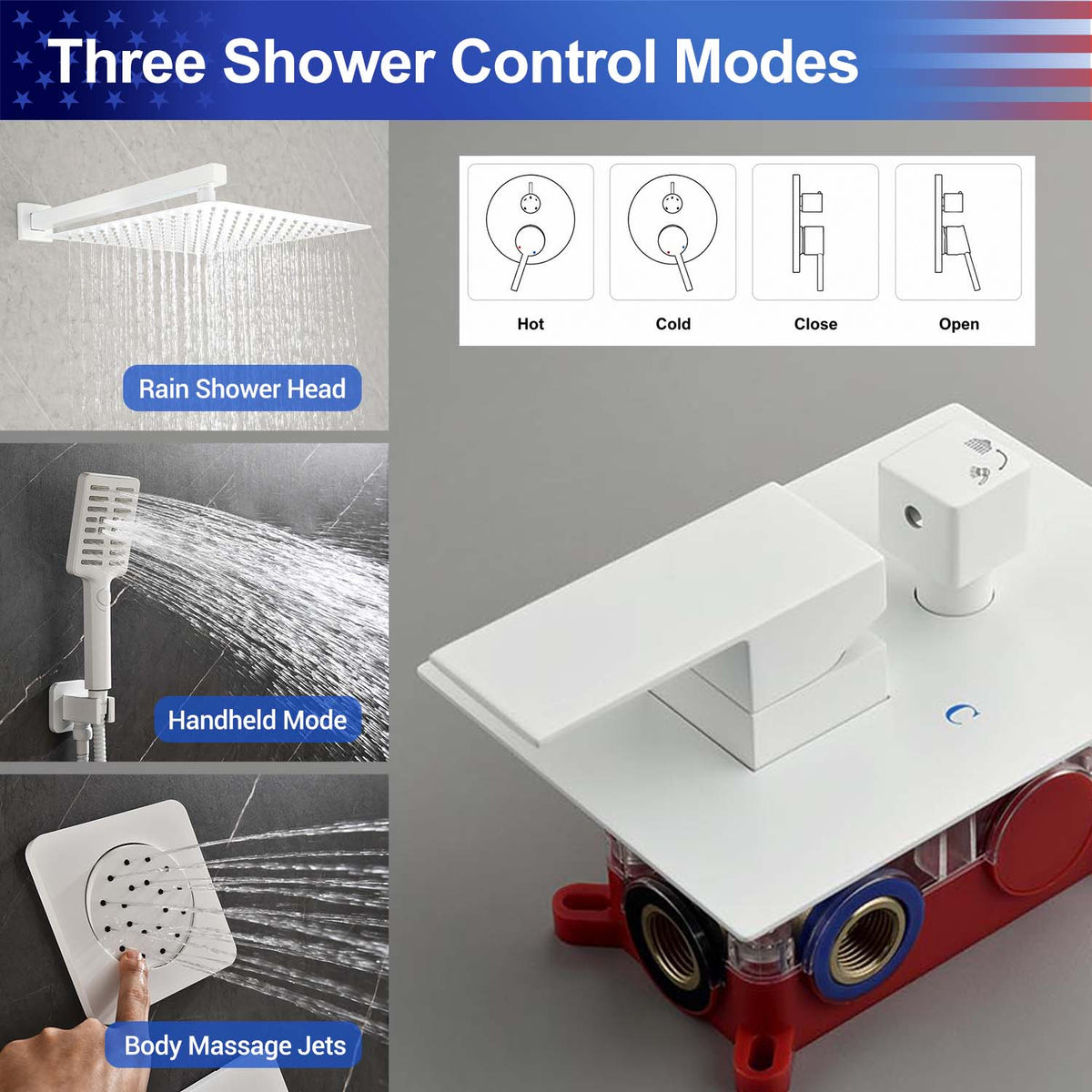 RAINLEX Wall-Mounted Rain Shower System with SUS304 Shower Head, Hand Shower, Slide Bar