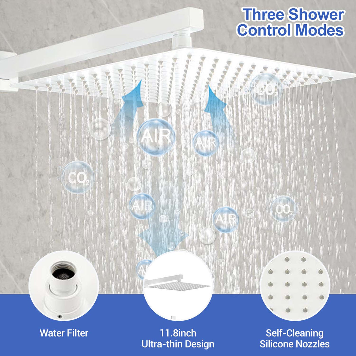 RAINLEX Wall-Mounted Rain Shower System with SUS304 Shower Head, Hand Shower, Slide Bar