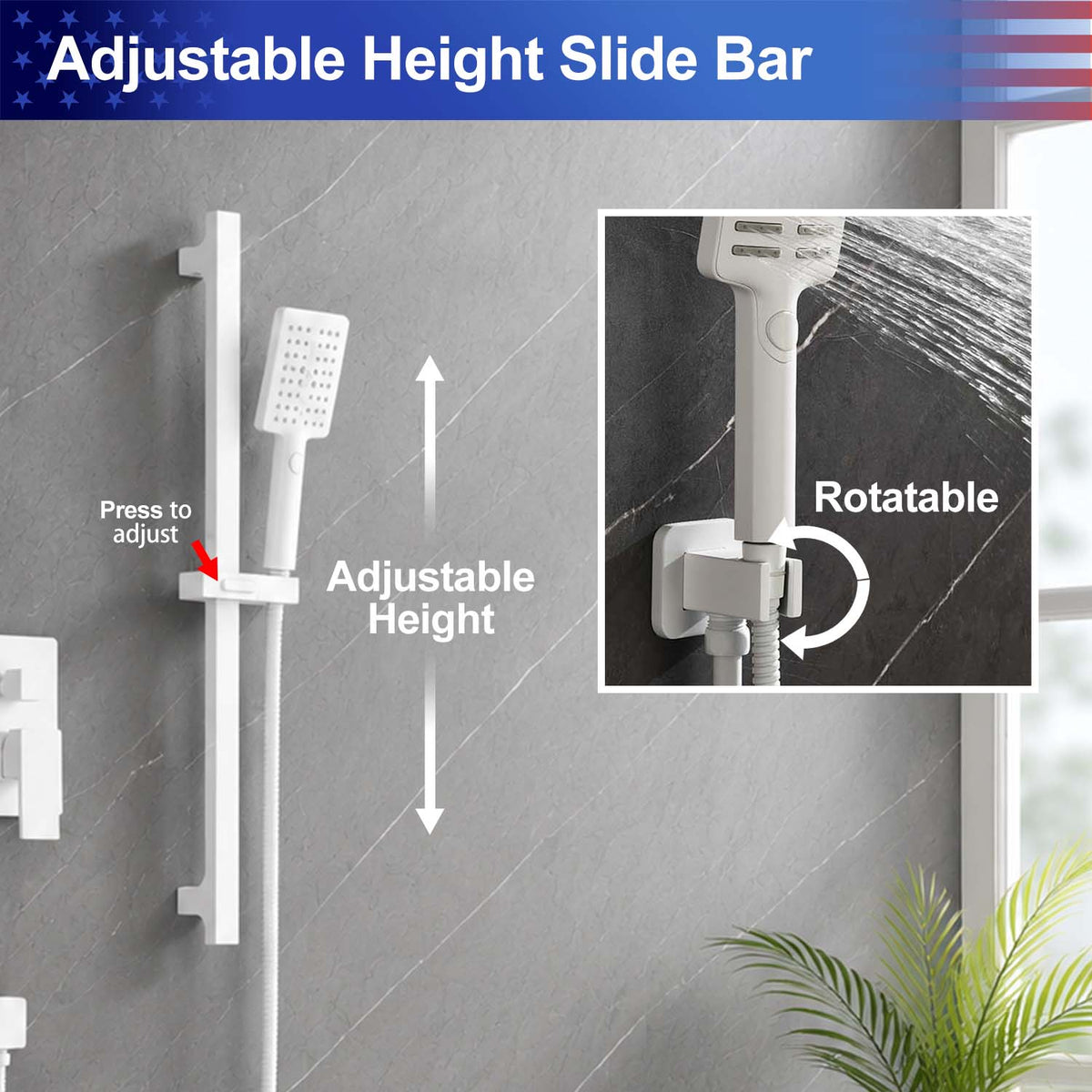 RAINLEX Wall-Mounted Rain Shower System with SUS304 Shower Head, Hand Shower, Slide Bar