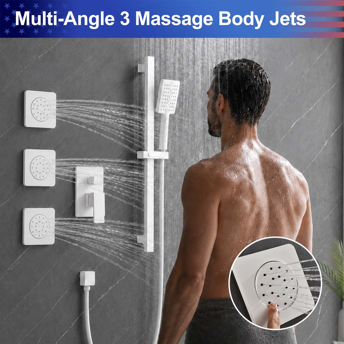 RAINLEX Wall-Mounted Rain Shower System with SUS304 Shower Head, Hand Shower, Slide Bar