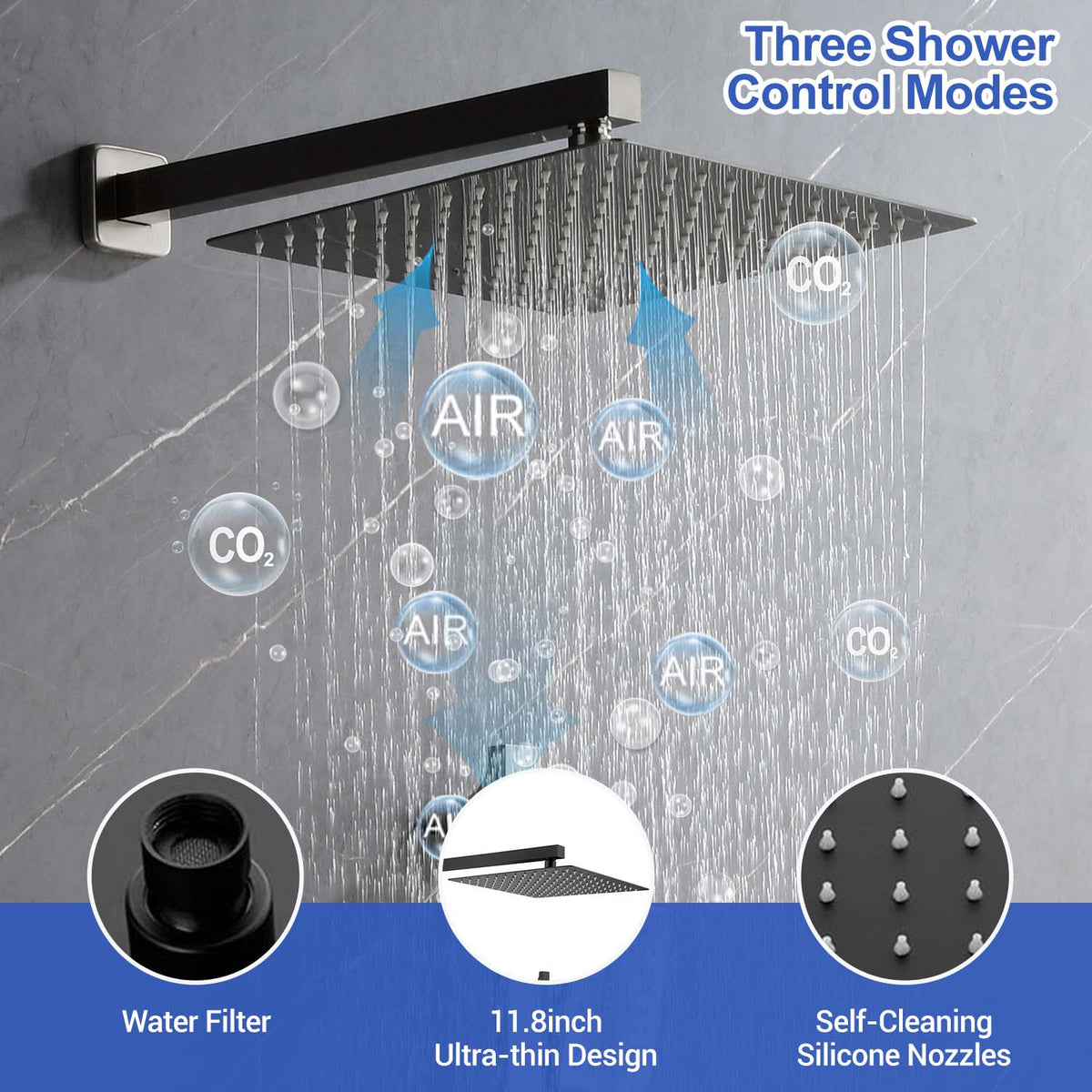 RAINLEX Wall-Mounted Rain Shower System with SUS304 Shower Head, Hand Shower, Slide Bar