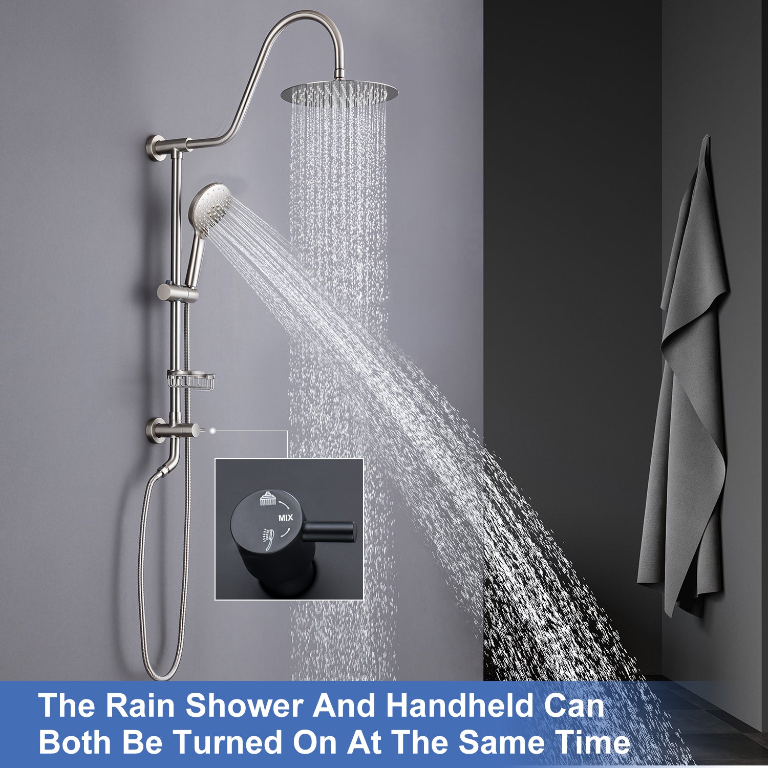 Système de douche avec pomme de douche à effet pluie et douche à main RX2001