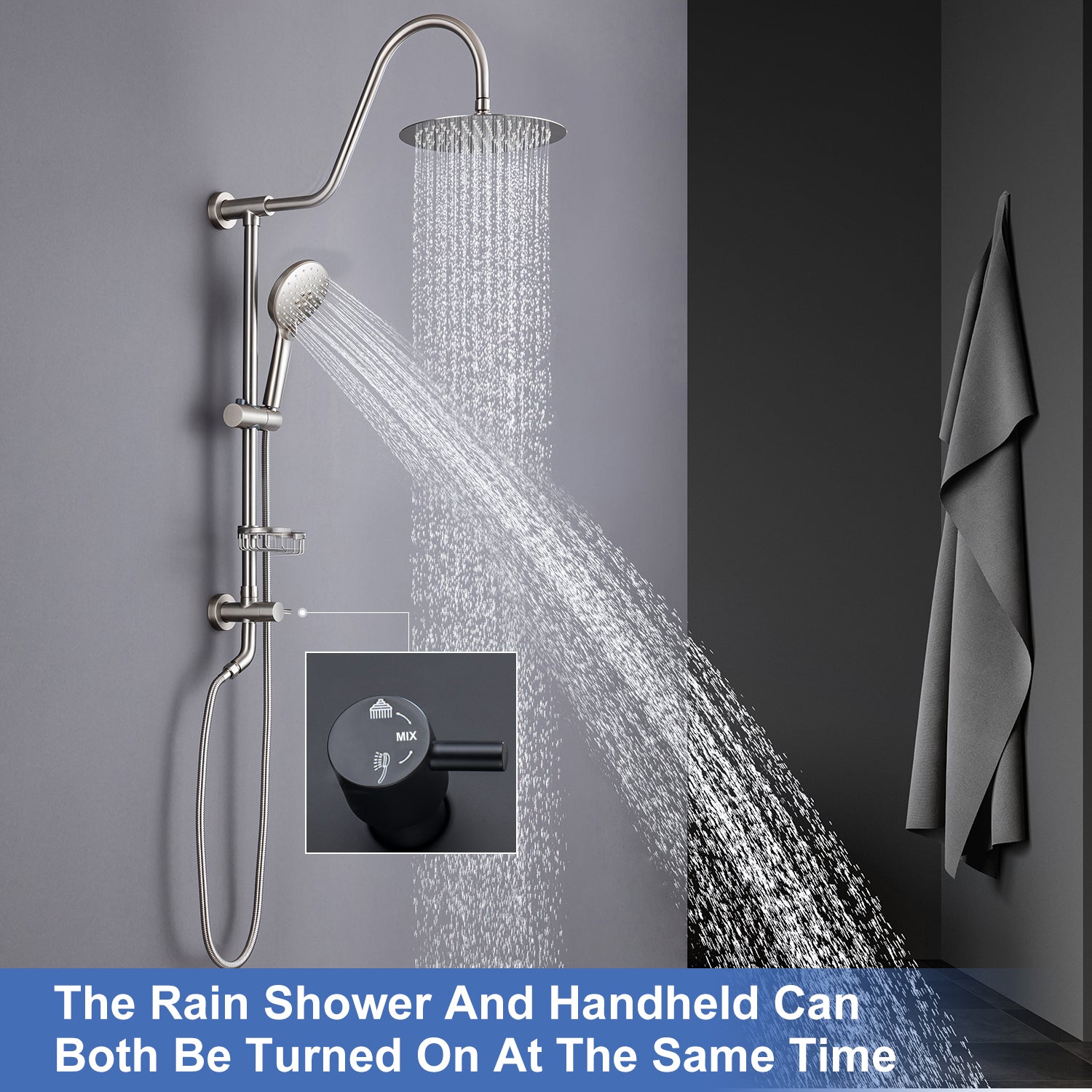 Shower system with Rain Shower Head and Handheld Shower RX2001