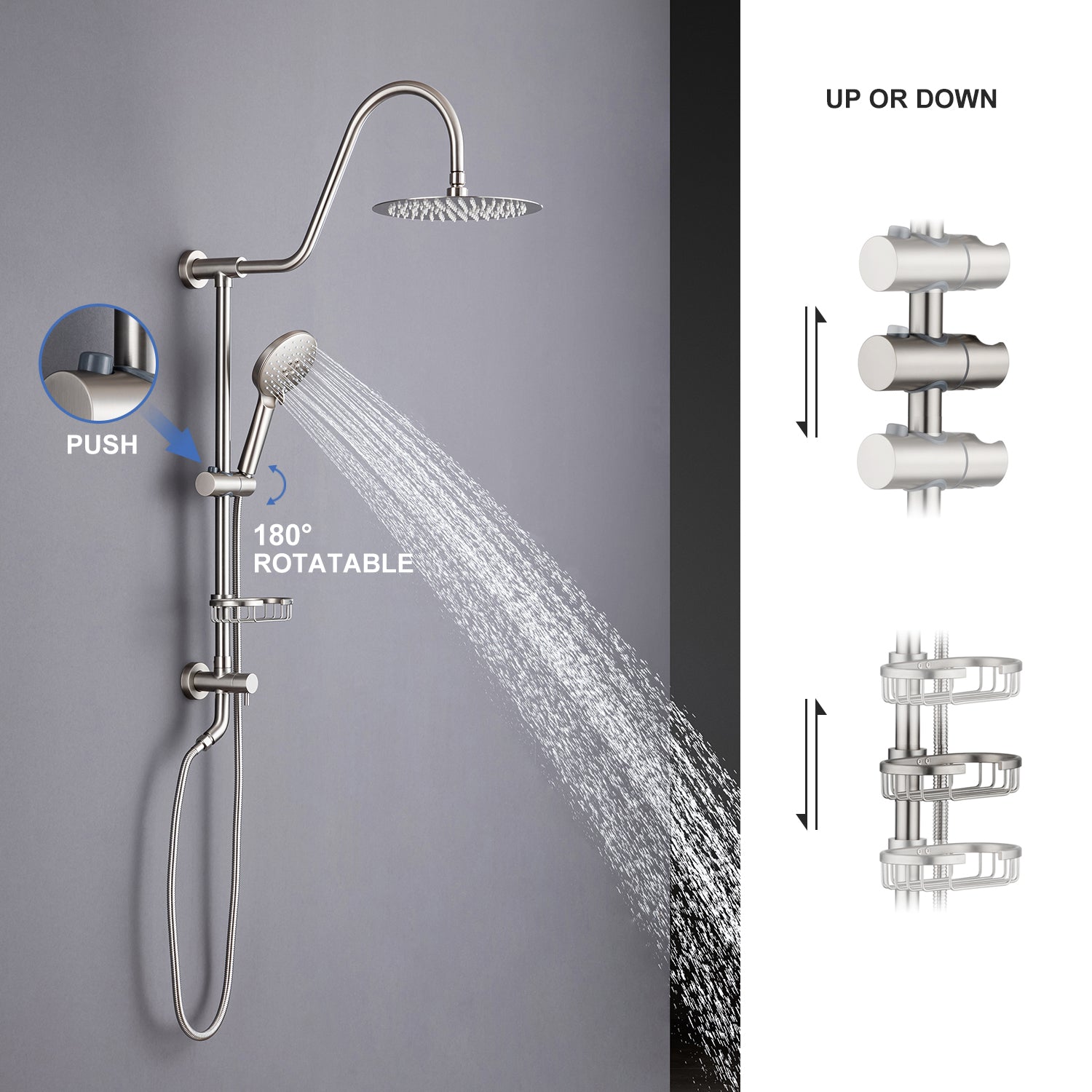Système de douche avec pomme de douche à effet pluie et douche à main RX2001
