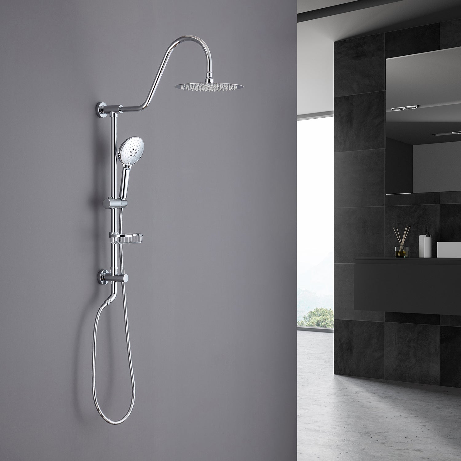 Système de douche avec pomme de douche à effet pluie et douche à main RX2001