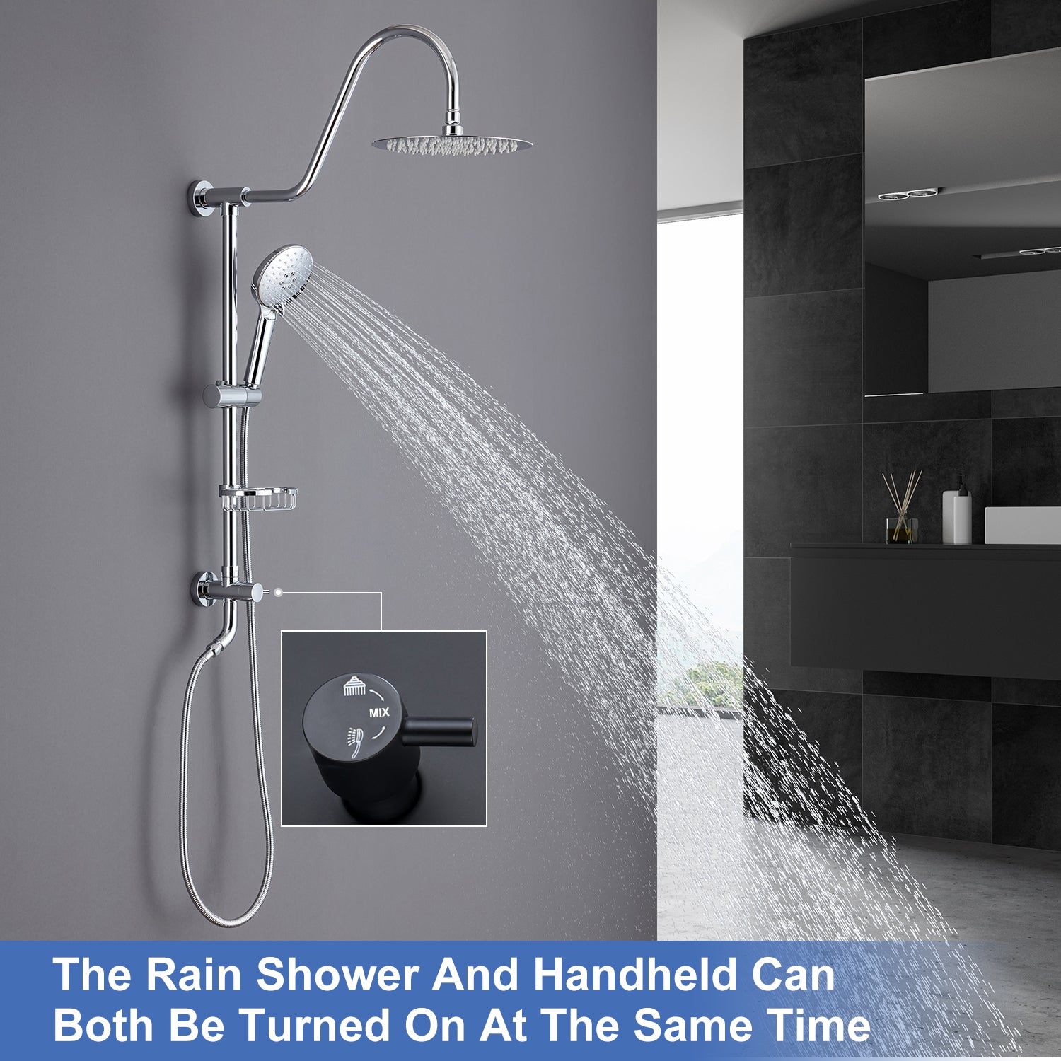 Système de douche avec pomme de douche à effet pluie et douche à main RX2001