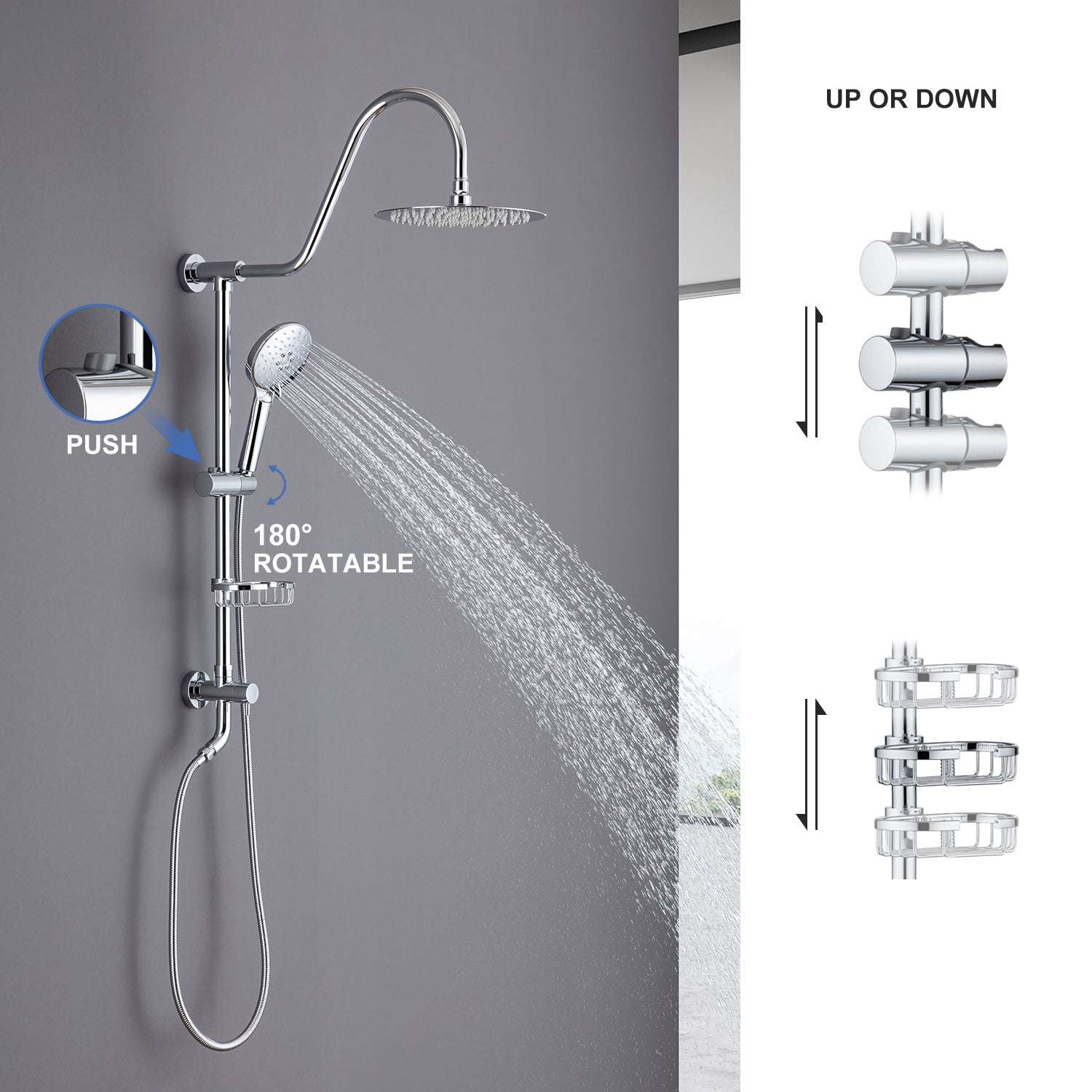 Système de douche avec pomme de douche à effet pluie et douche à main RX2001