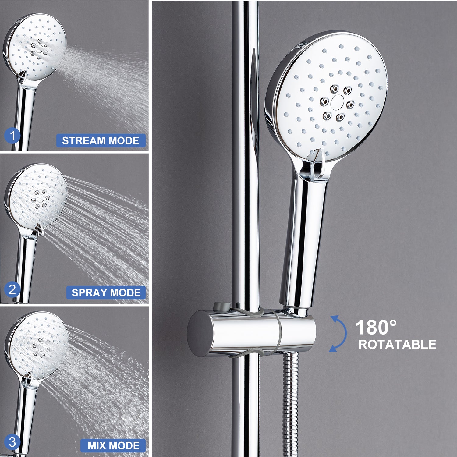 Système de douche avec pomme de douche à effet pluie et douche à main RX2001