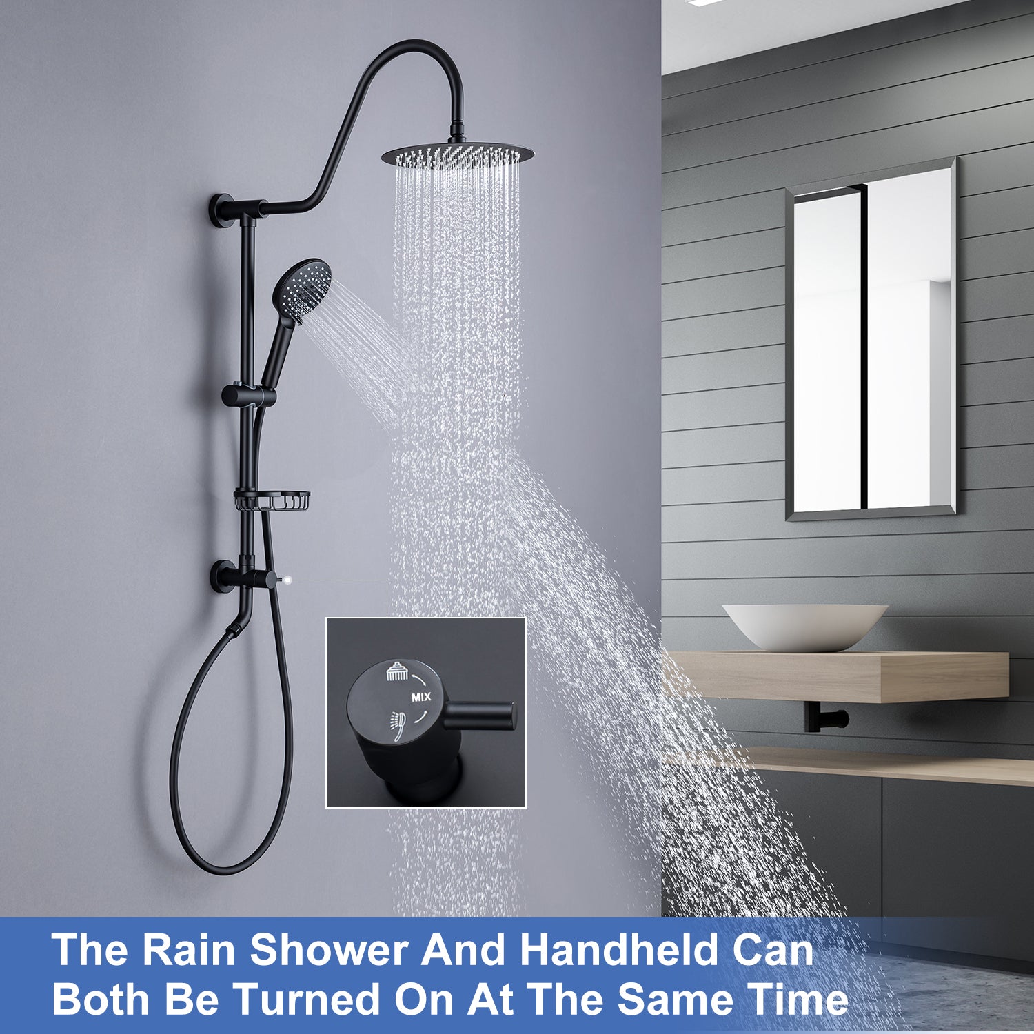 Système de douche avec pomme de douche à effet pluie et douche à main RX2001