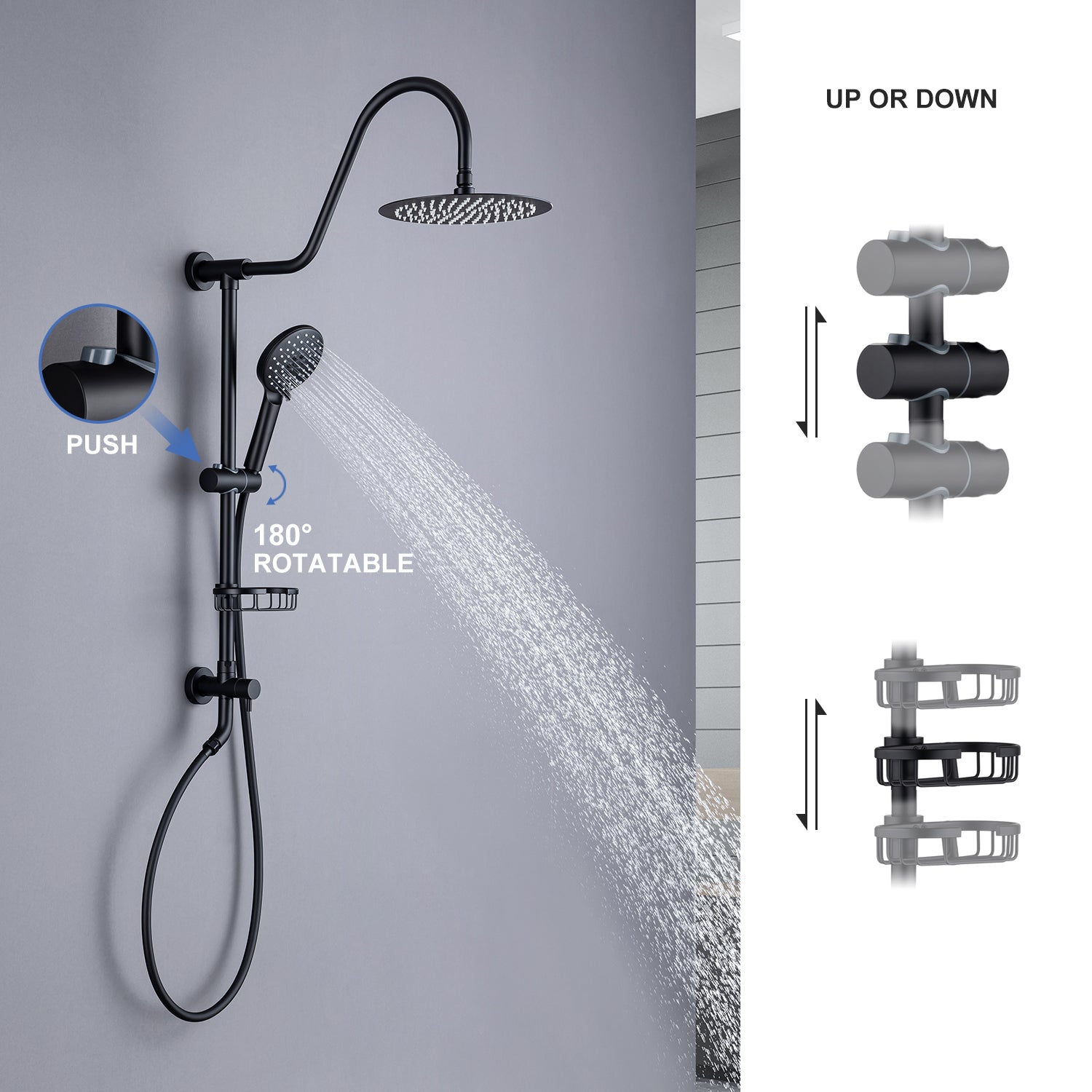 Système de douche avec pomme de douche à effet pluie et douche à main RX2001