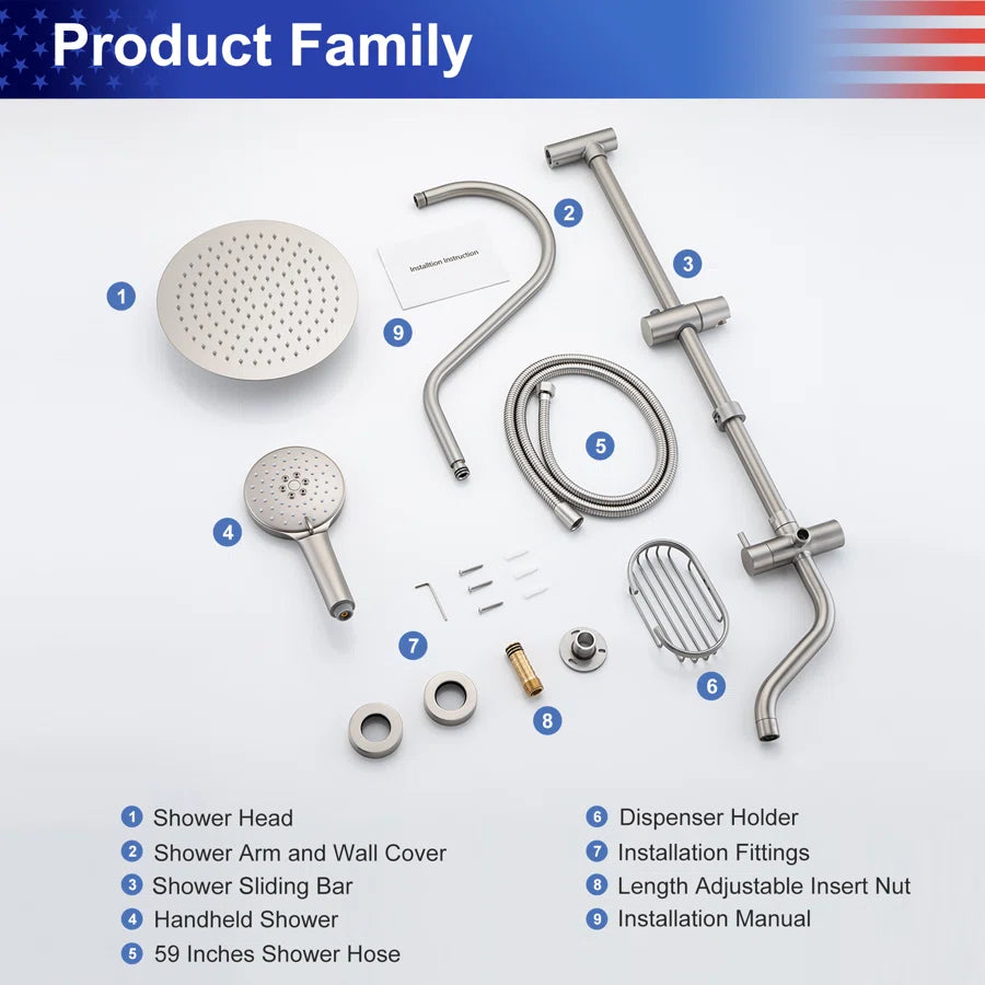 RAINLEX Shower System with Rain Shower Head, Handheld Shower and Tub Spout