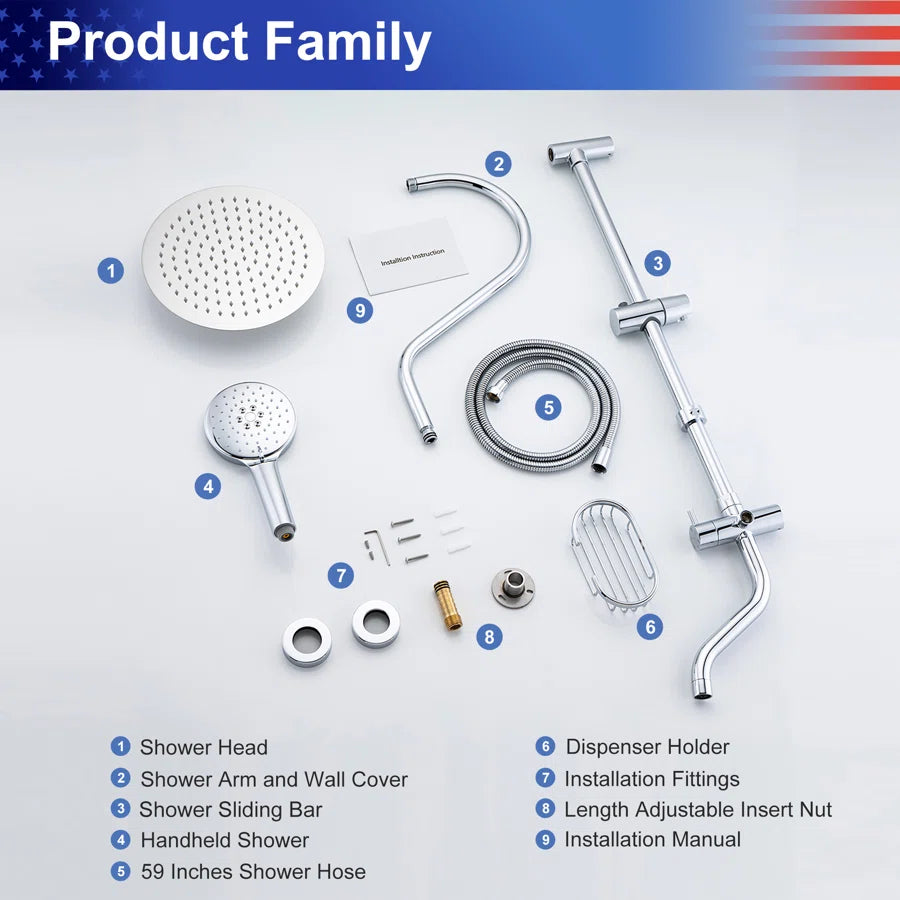 RAINLEX Shower System with Rain Shower Head, Handheld Shower and Tub Spout