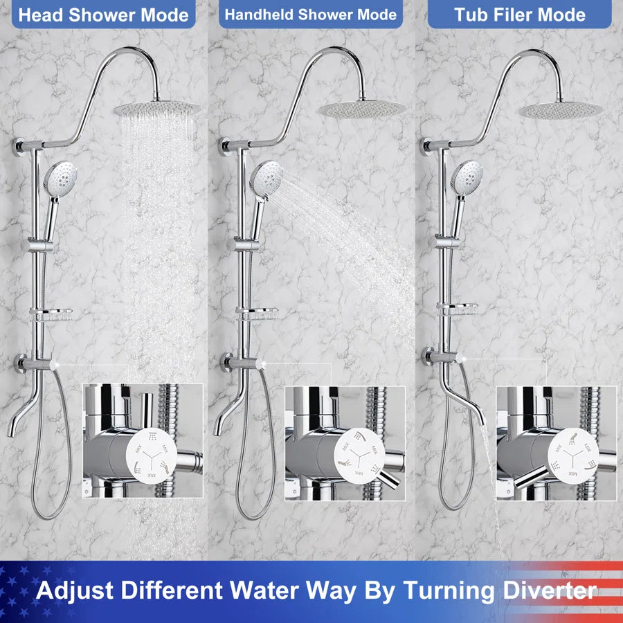 RAINLEX Shower System with Rain Shower Head, Handheld Shower and Tub Spout