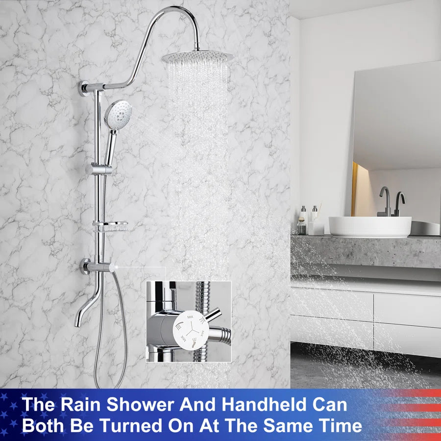 RAINLEX Shower System with Rain Shower Head, Handheld Shower and Tub Spout