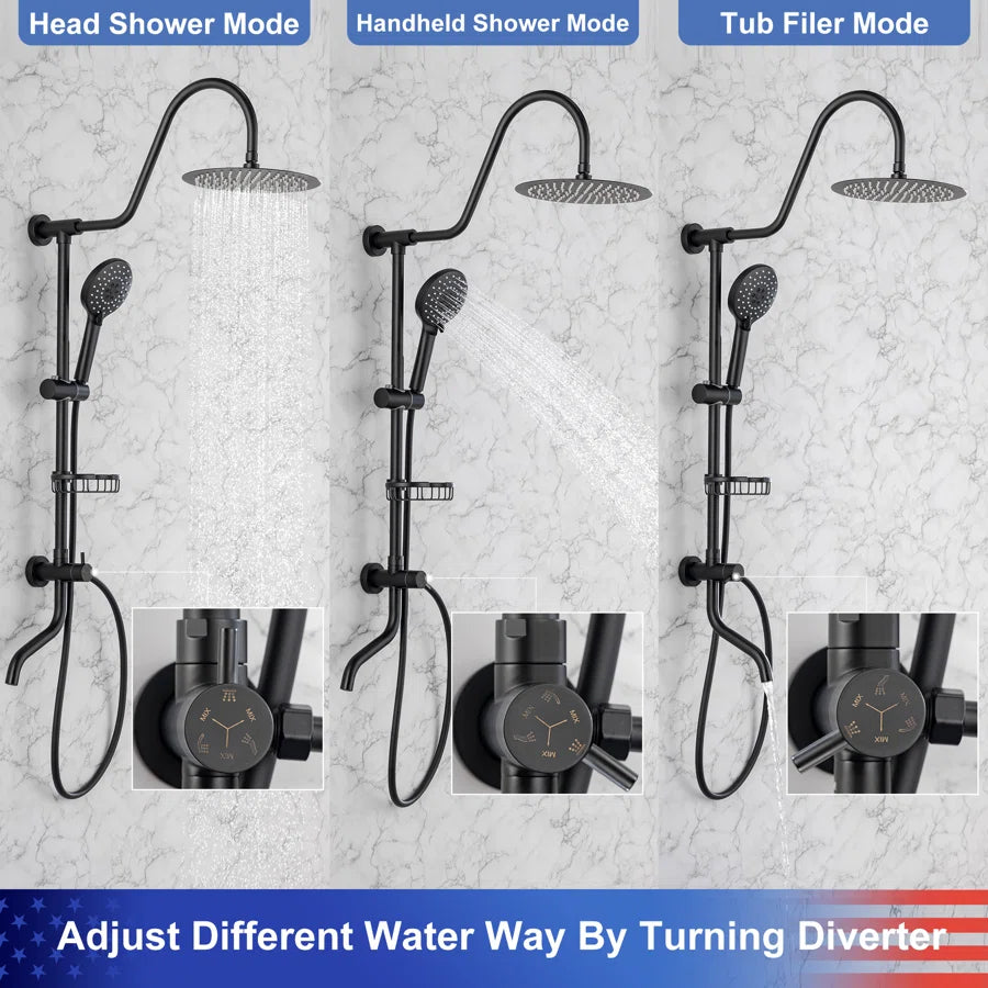 RAINLEX Shower System with Rain Shower Head, Handheld Shower and Tub Spout