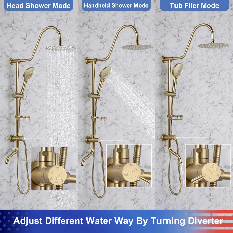 RAINLEX Shower System with Rain Shower Head, Handheld Shower and Tub Spout
