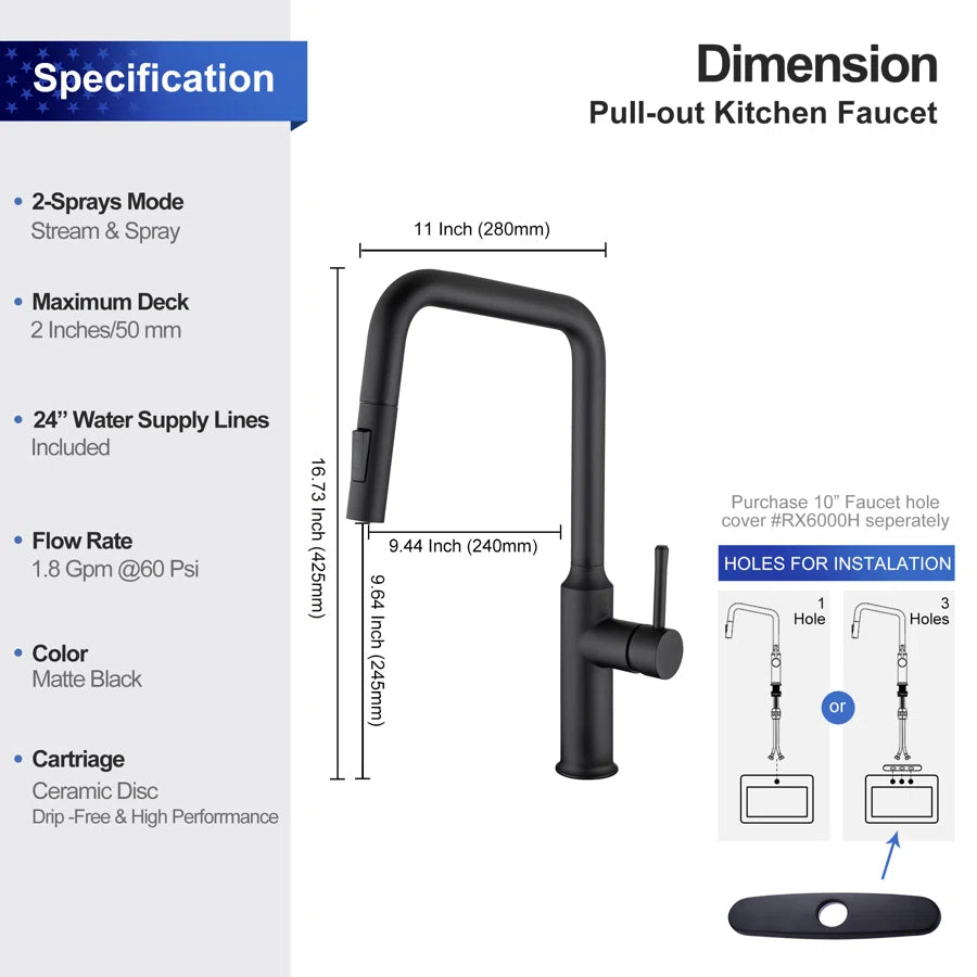 RAINLEX Single-Handle Pull-Down Kitchen Faucet (S6017)