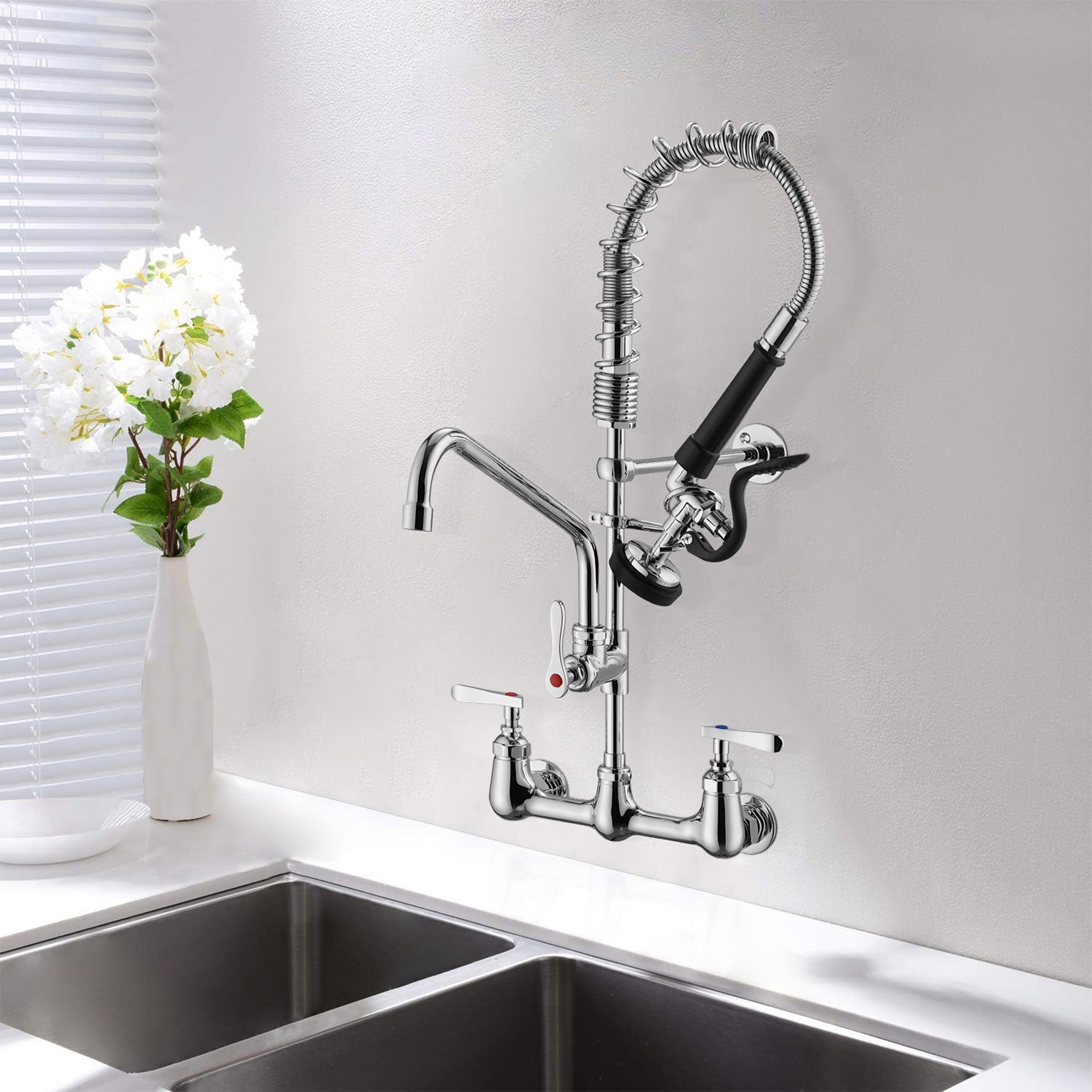 25" Commercial Kitchen Faucet with Pre-Rinse Sprayer