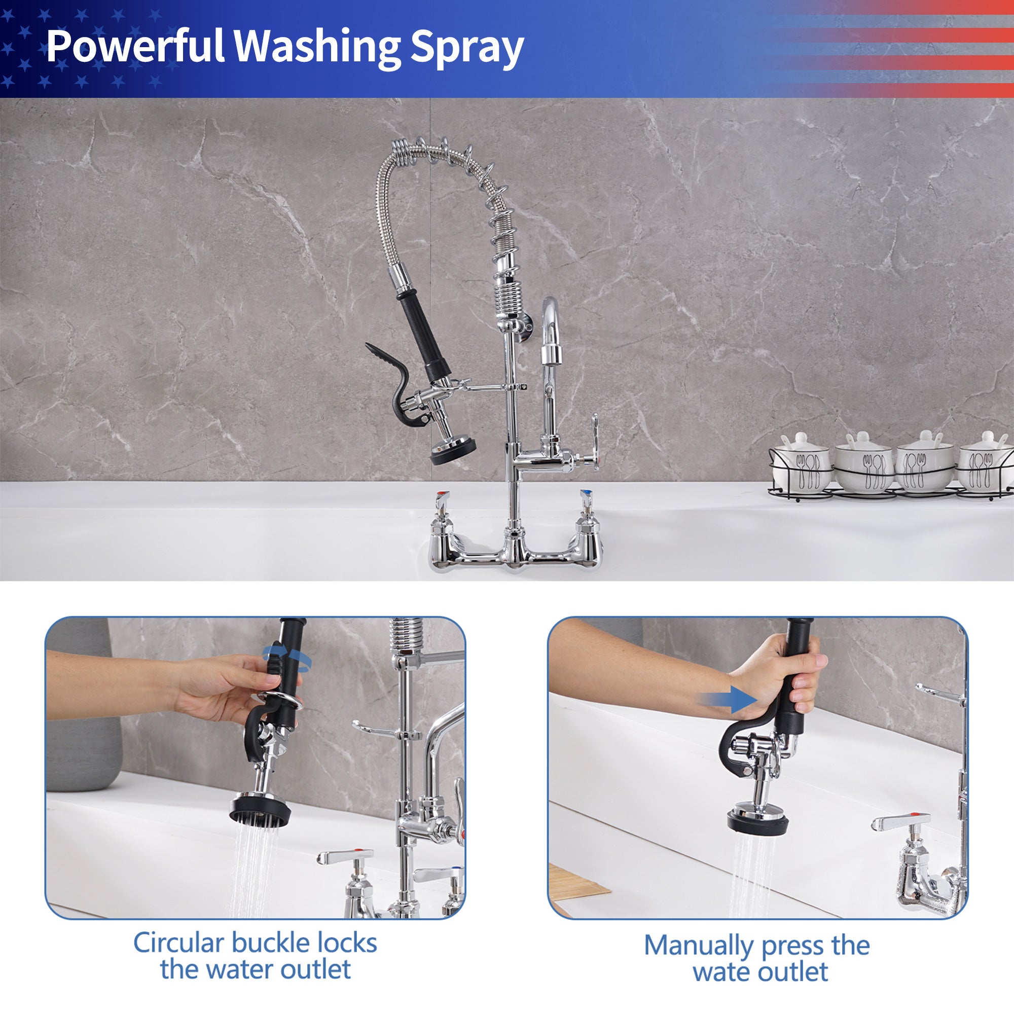 25" Commercial Kitchen Faucet with Pre-Rinse Sprayer
