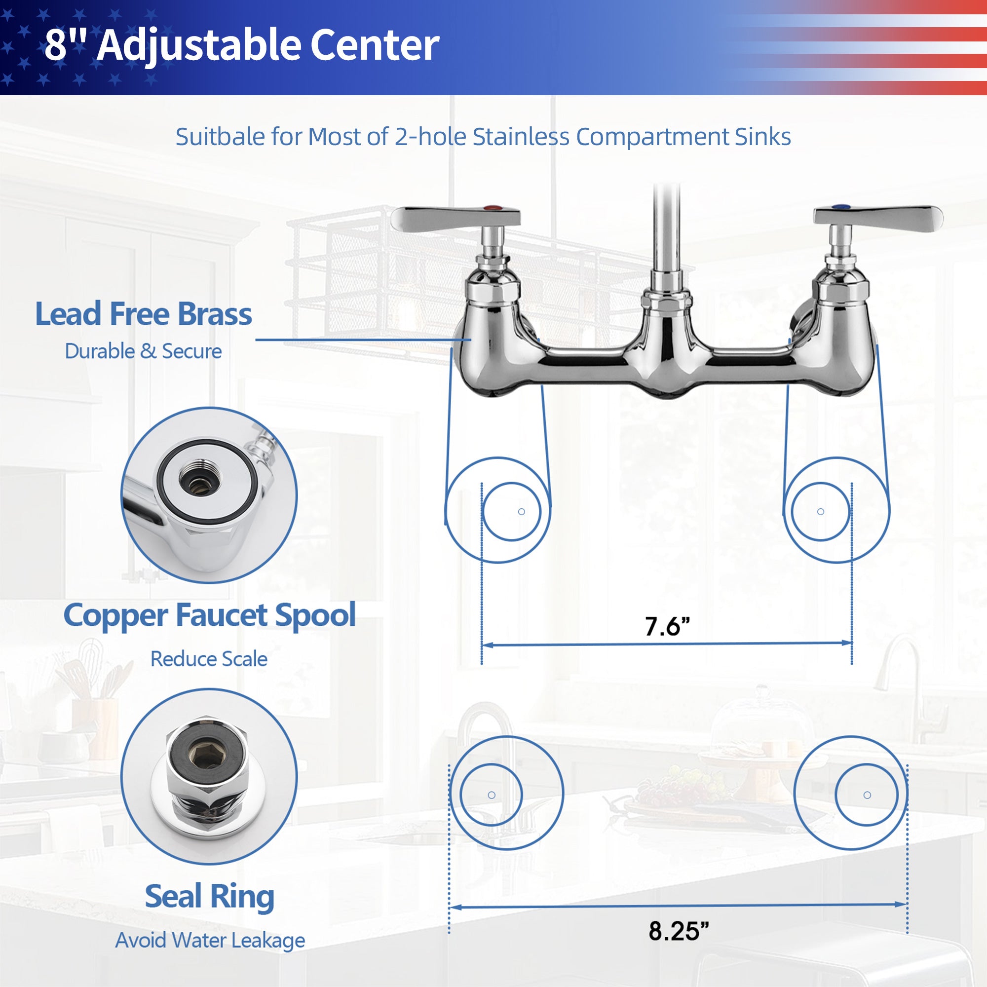 25" Commercial Kitchen Faucet with Pre-Rinse Sprayer