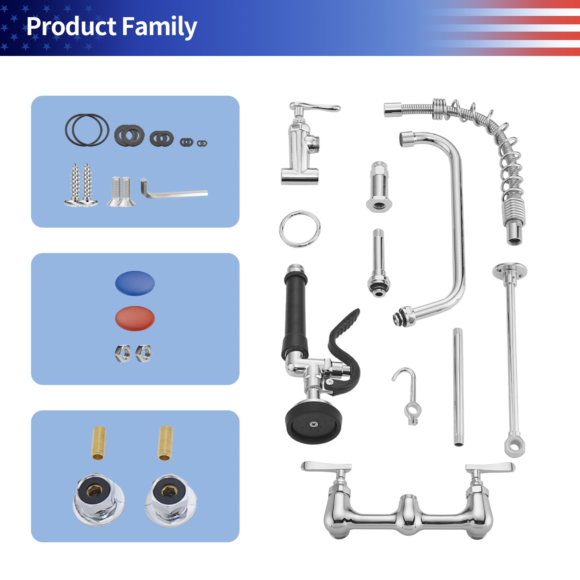 25" Commercial Kitchen Faucet with Pre-Rinse Sprayer