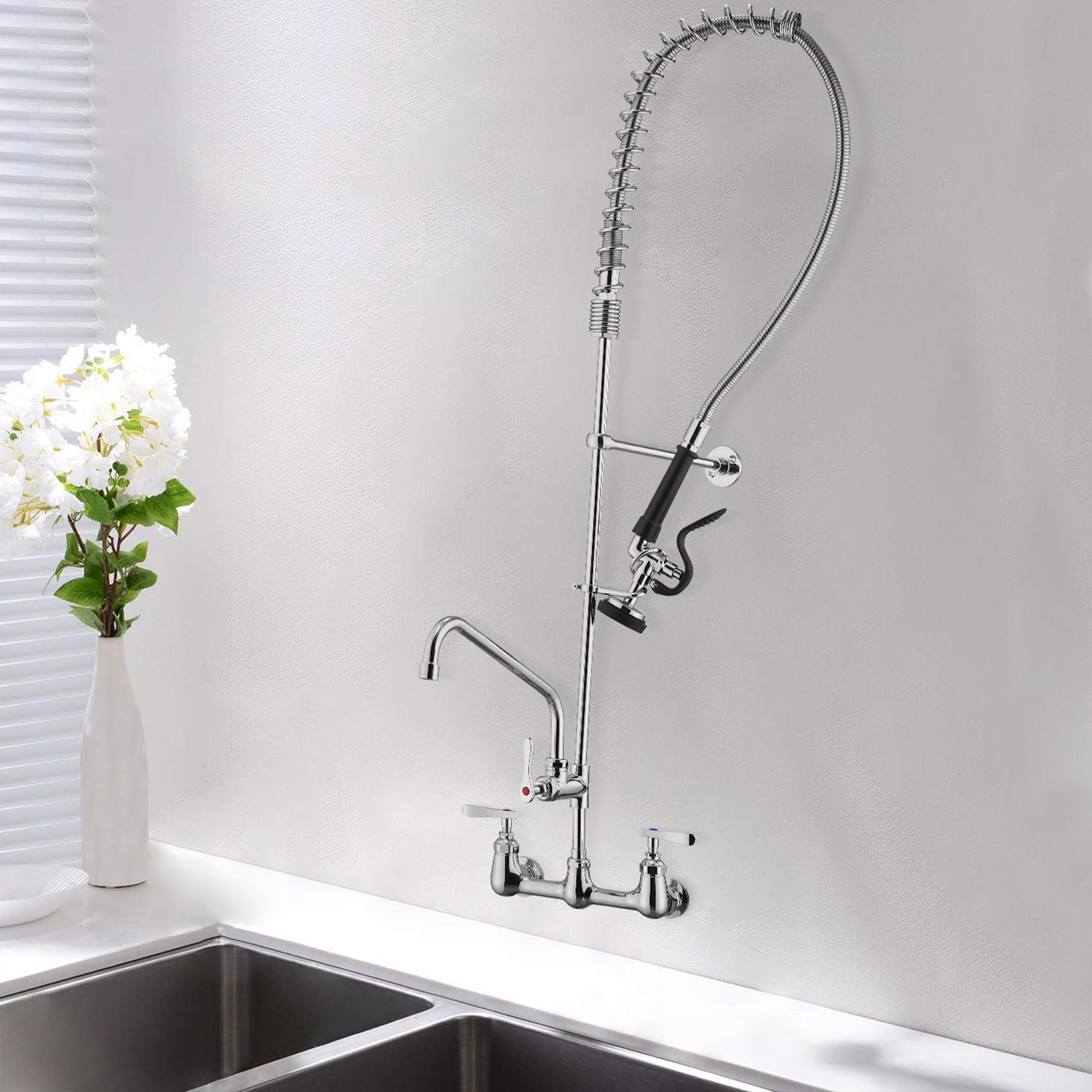 47" Commercial Kitchen Faucet with Pre-Rinse Sprayer