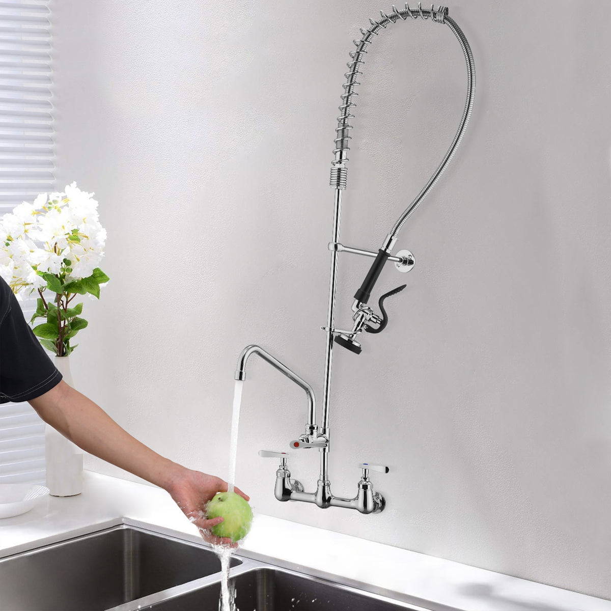 RAINLEX 47" Commercial Kitchen Faucet with Pre-Rinse Sprayer