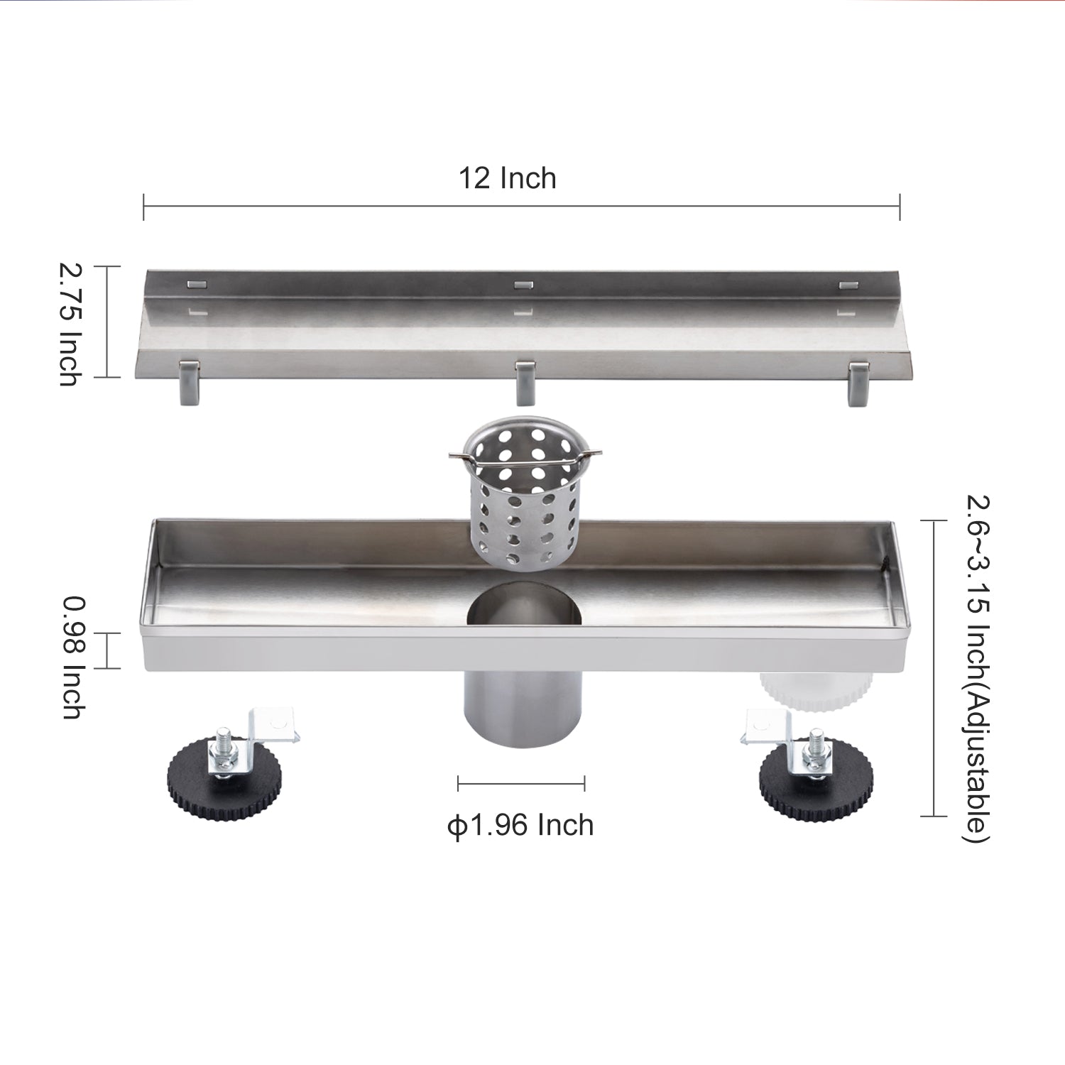 Drain de douche à grille linéaire de 12 po de largeur RX7001-12