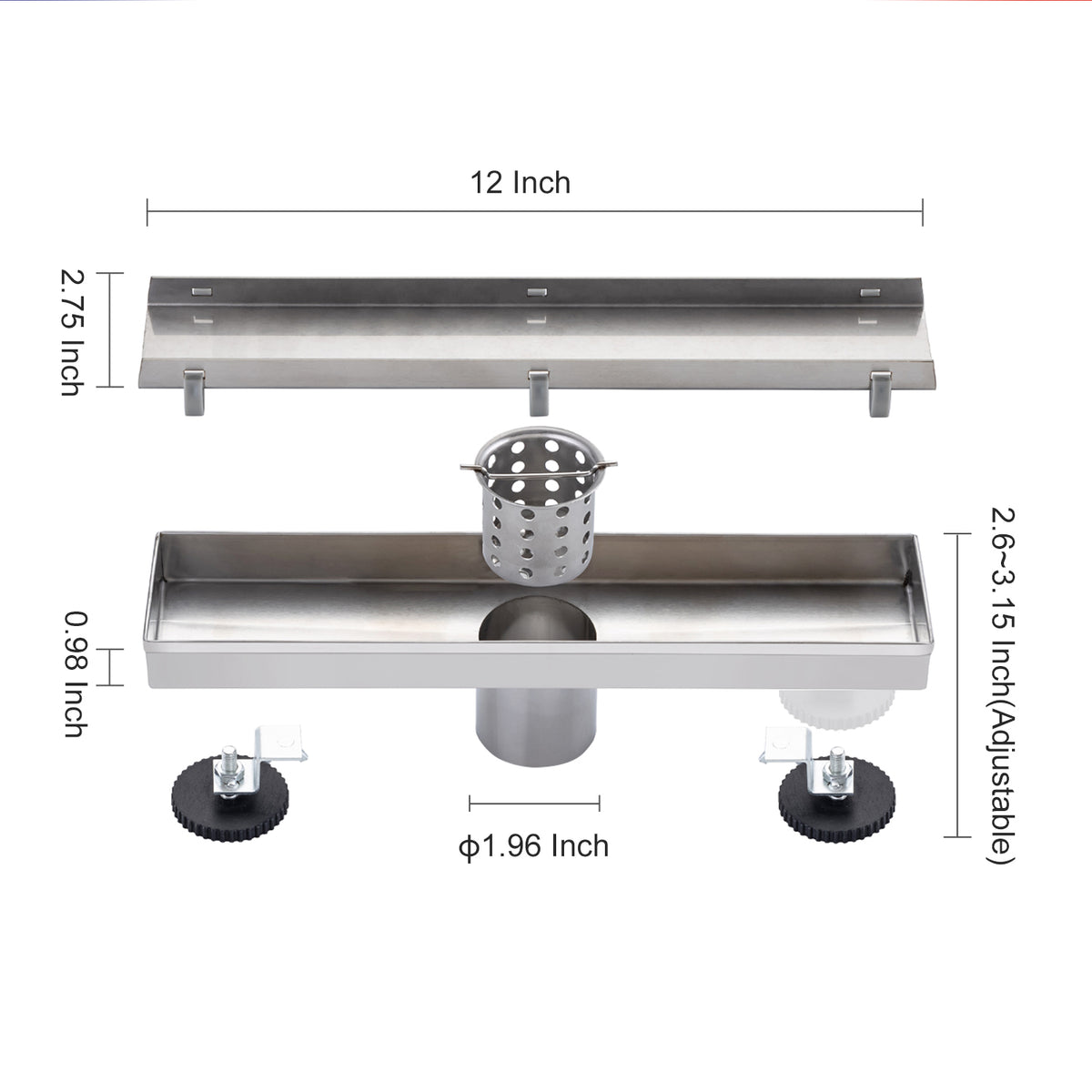 Drain de douche à grille linéaire de 12 po de largeur RX7001-12