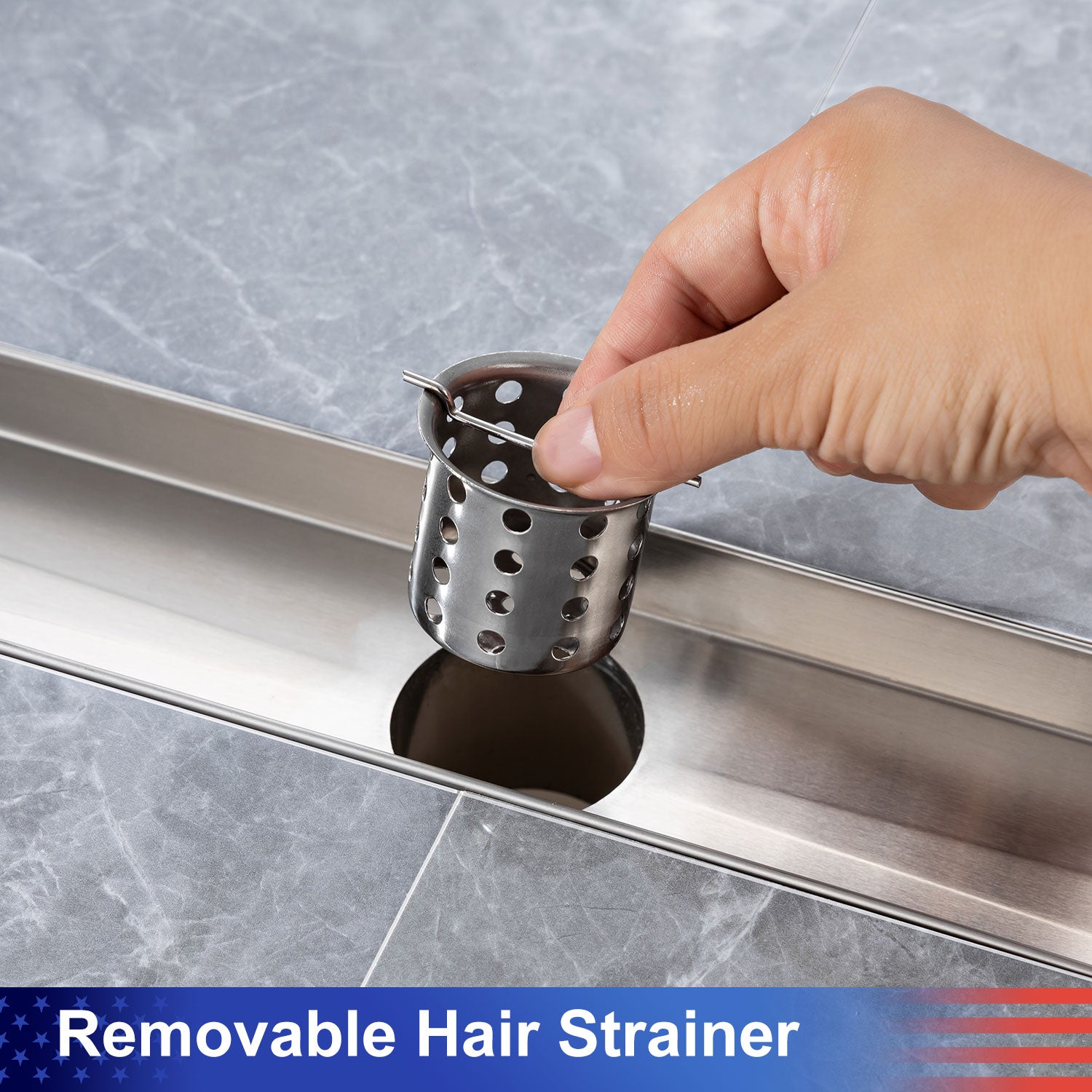 24" Linear Grid Shower Drain, Chrome