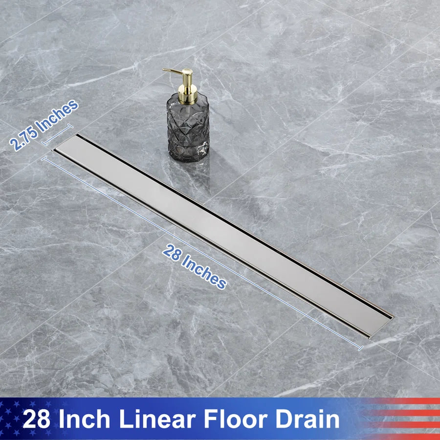28" Linear Grid Shower Drain, Chrome