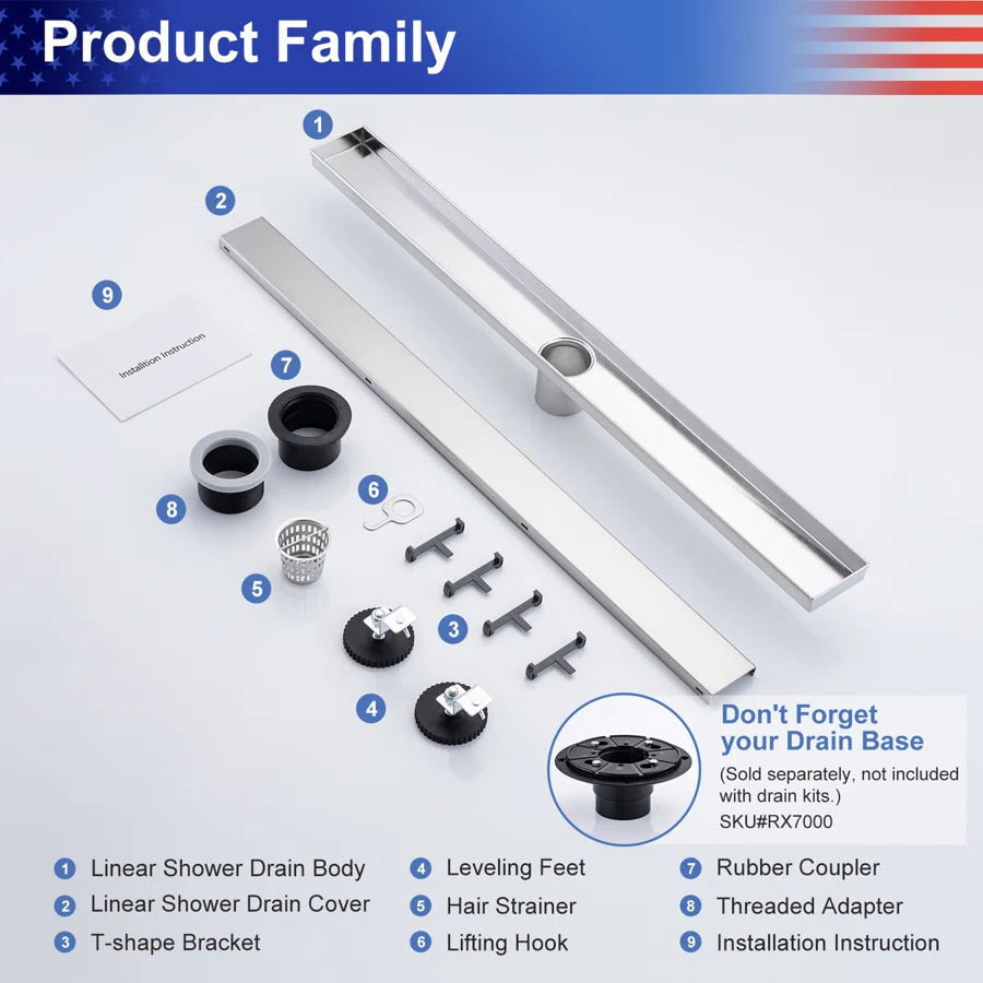 28" Linear Grid Shower Drain, Chrome
