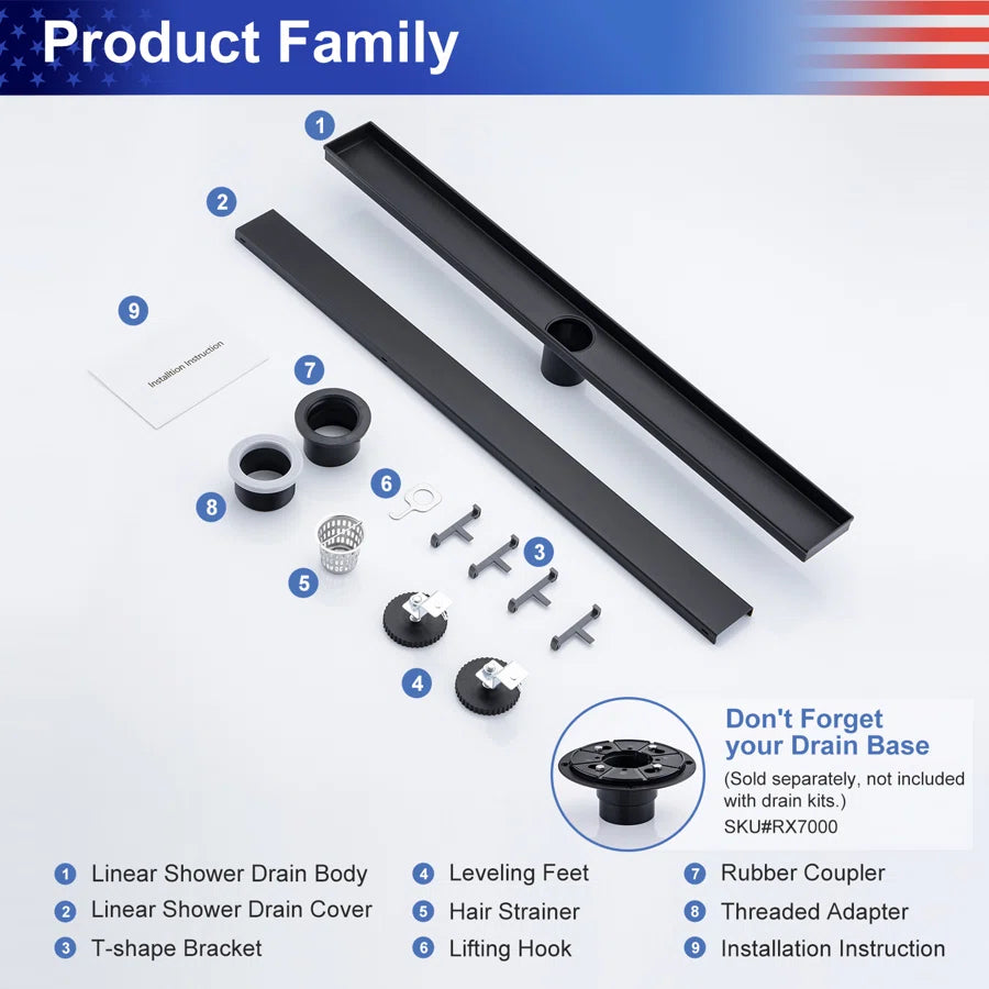 28" Linear Grid Shower Drain, Chrome