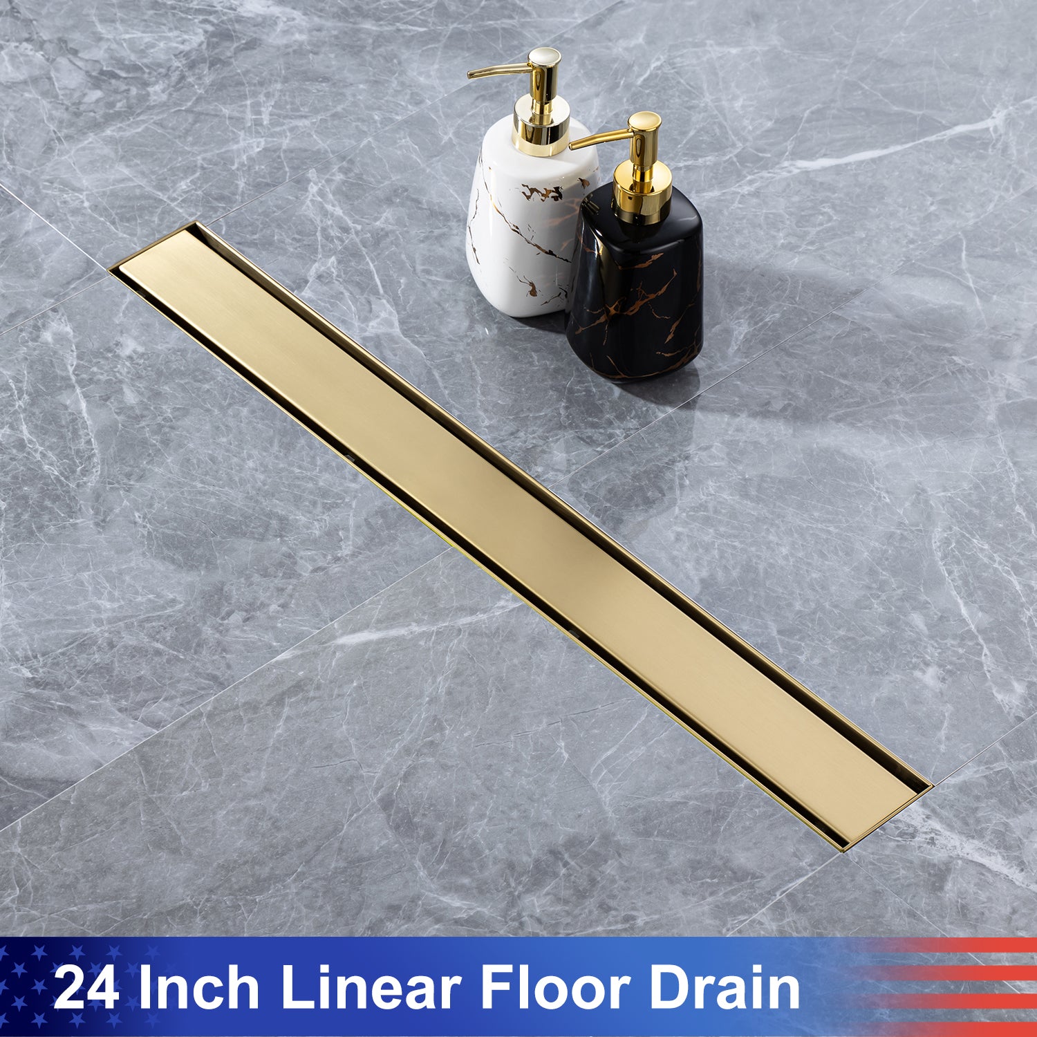 24" Linear Grid Shower Drain, Chrome