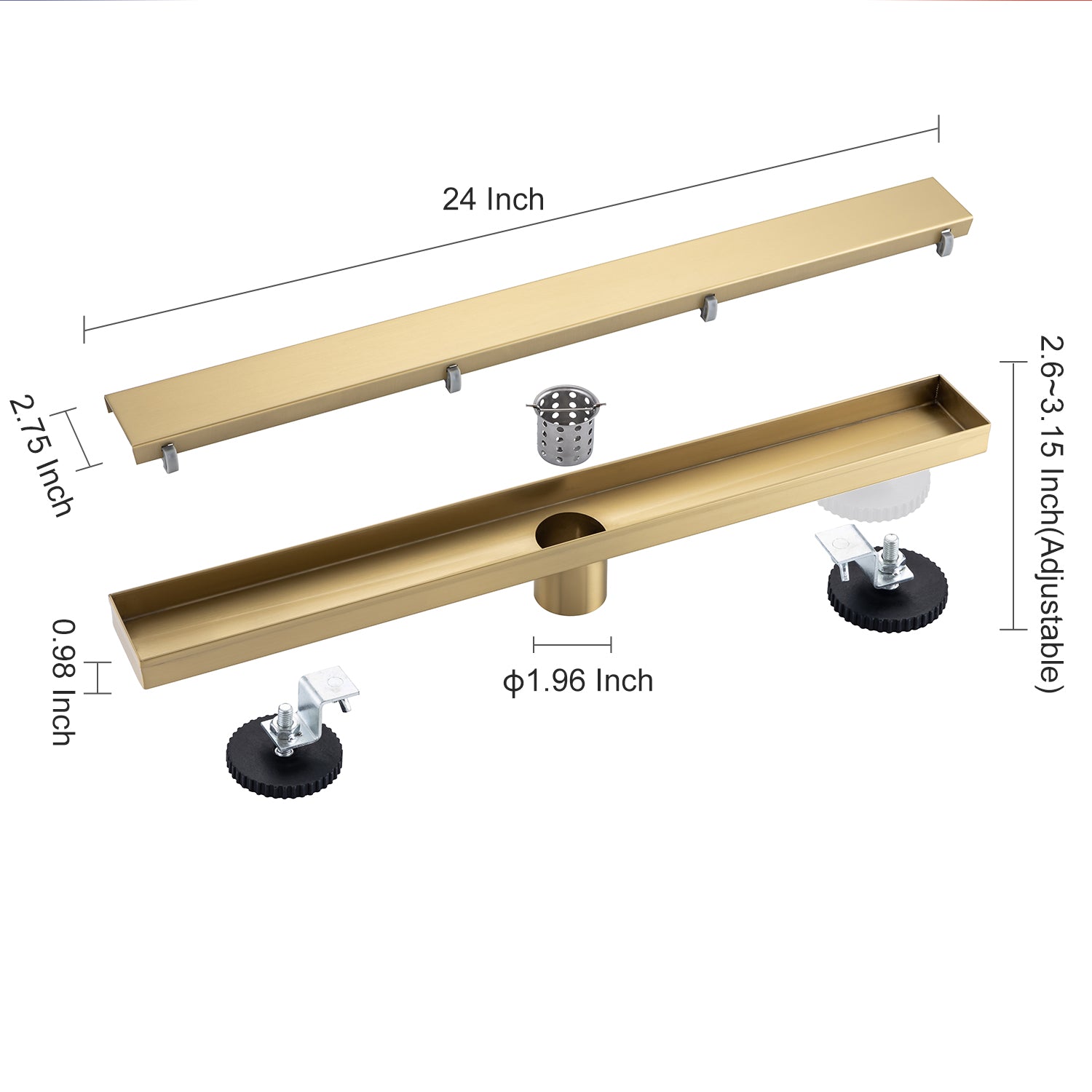 24" Linear Grid Shower Drain, Chrome
