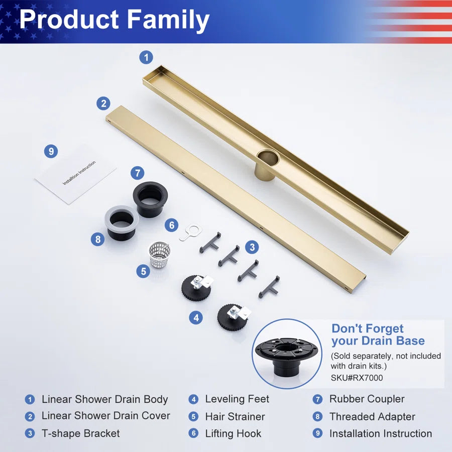 28" Linear Grid Shower Drain, Chrome