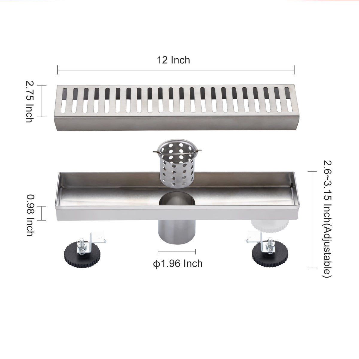 Drain de douche à grille linéaire de 12 po de largeur RX7002-12