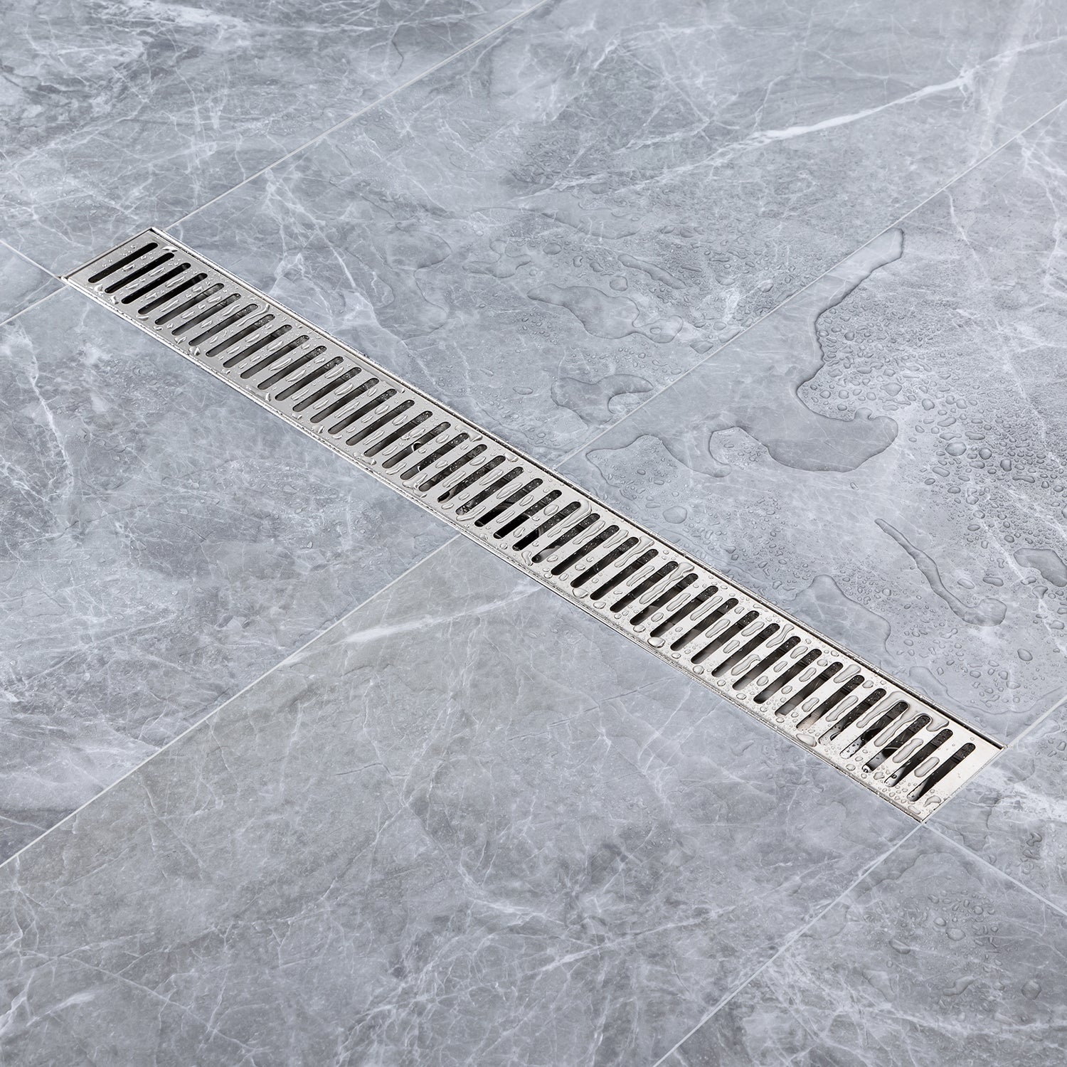 24" Linear Grid Shower Drain, Brushed Nickel