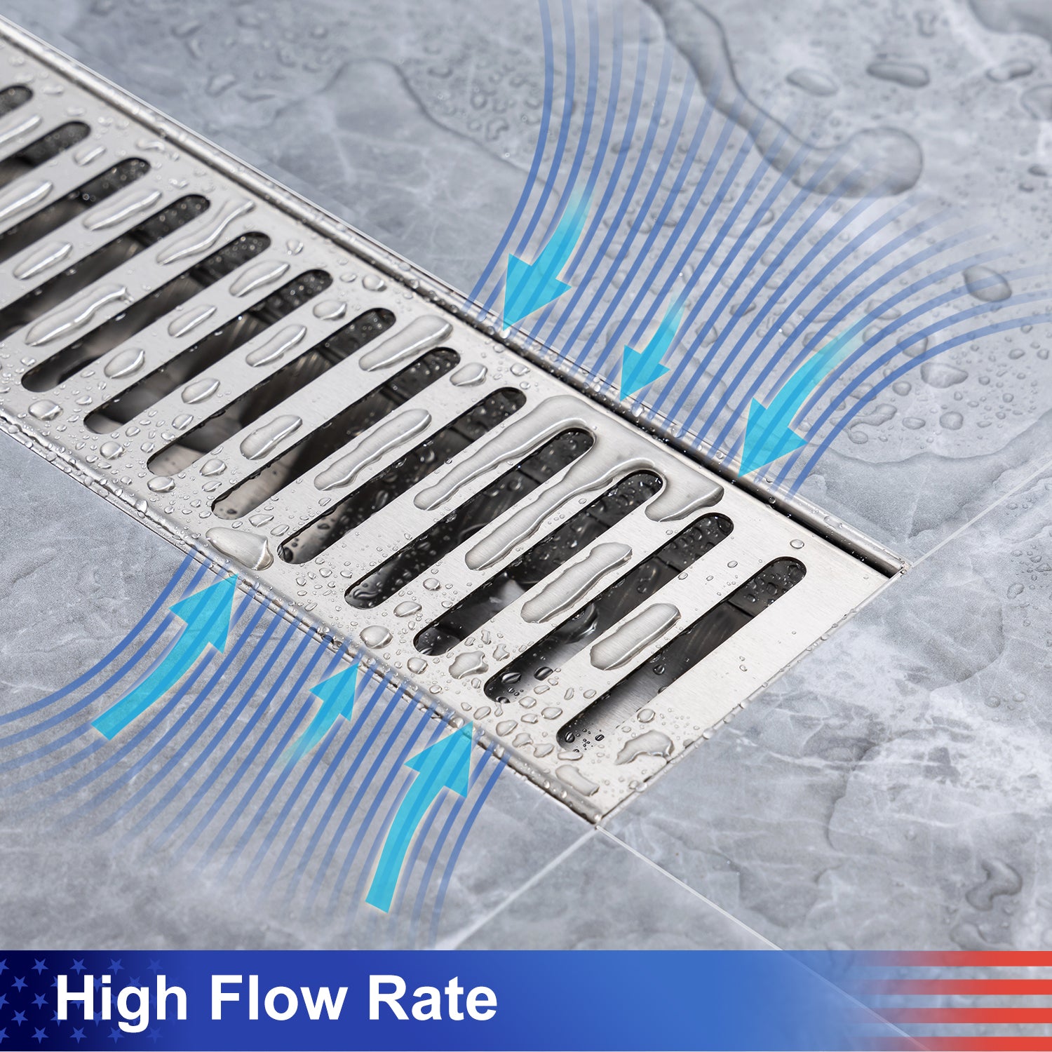 24" Linear Grid Shower Drain, Brushed Nickel