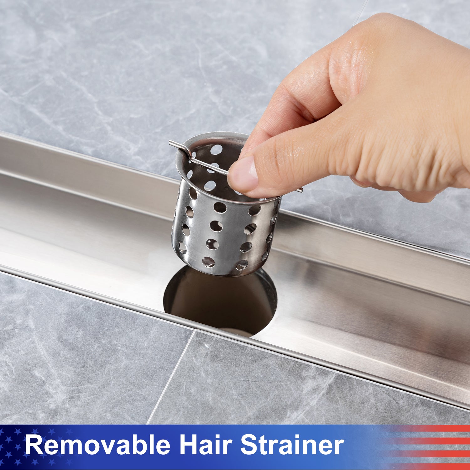 24" Linear Grid Shower Drain, Brushed Nickel