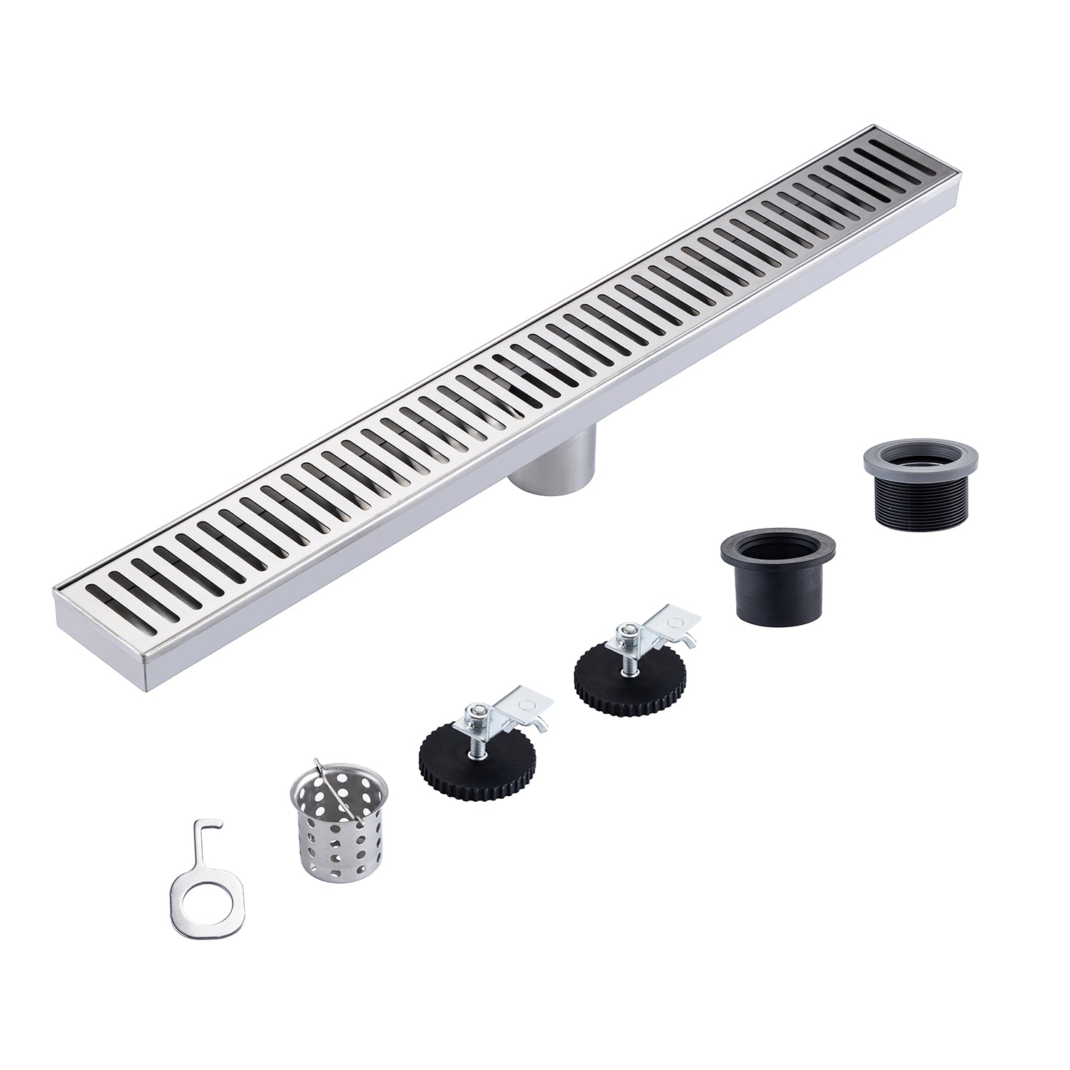 24" Linear Grid Shower Drain, Brushed Nickel