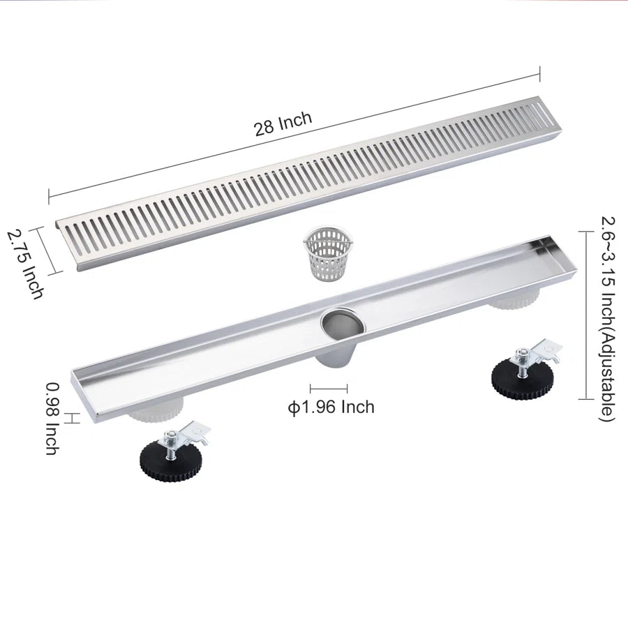 Drain de douche à grille linéaire de 28 po de largeur RX7002-28